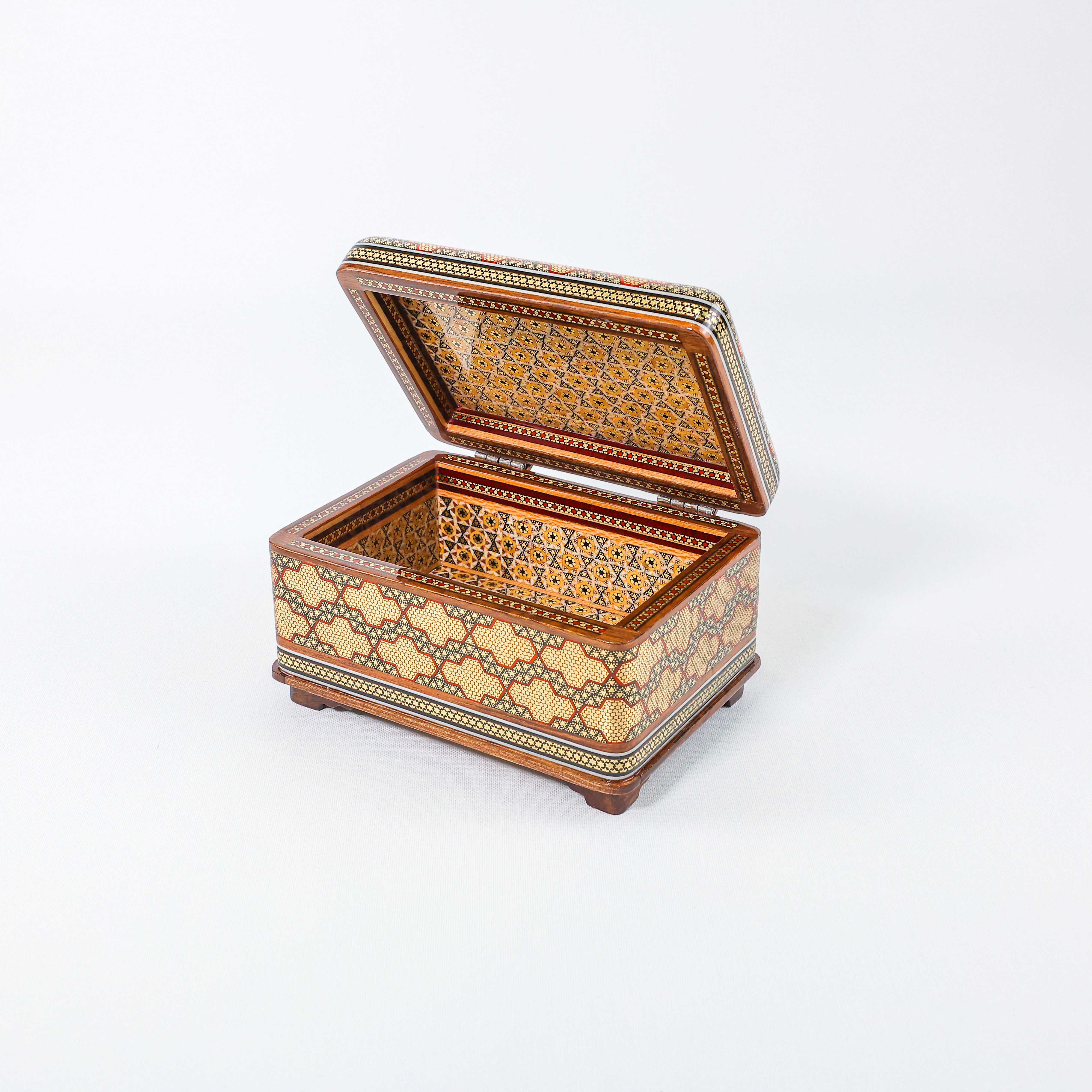 Rectangular Jewelry Box – Full Khatam – Hand-Painted – Khatam Interior – Size 12 × 18 cm