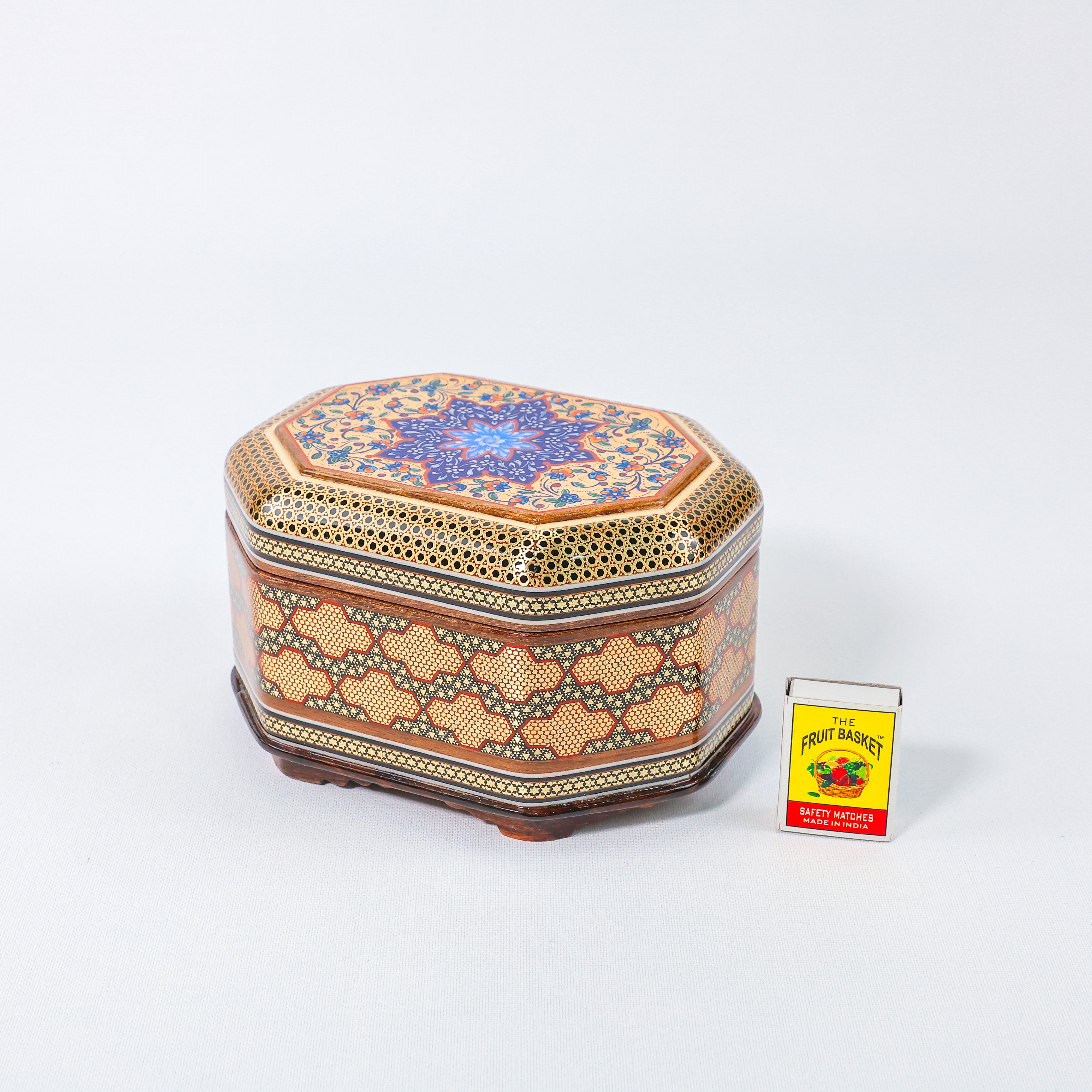 Rectangular Jewelry Box – Full Khatam – Hand-Painted – Khatam Interior – Size 14 × 18 cm