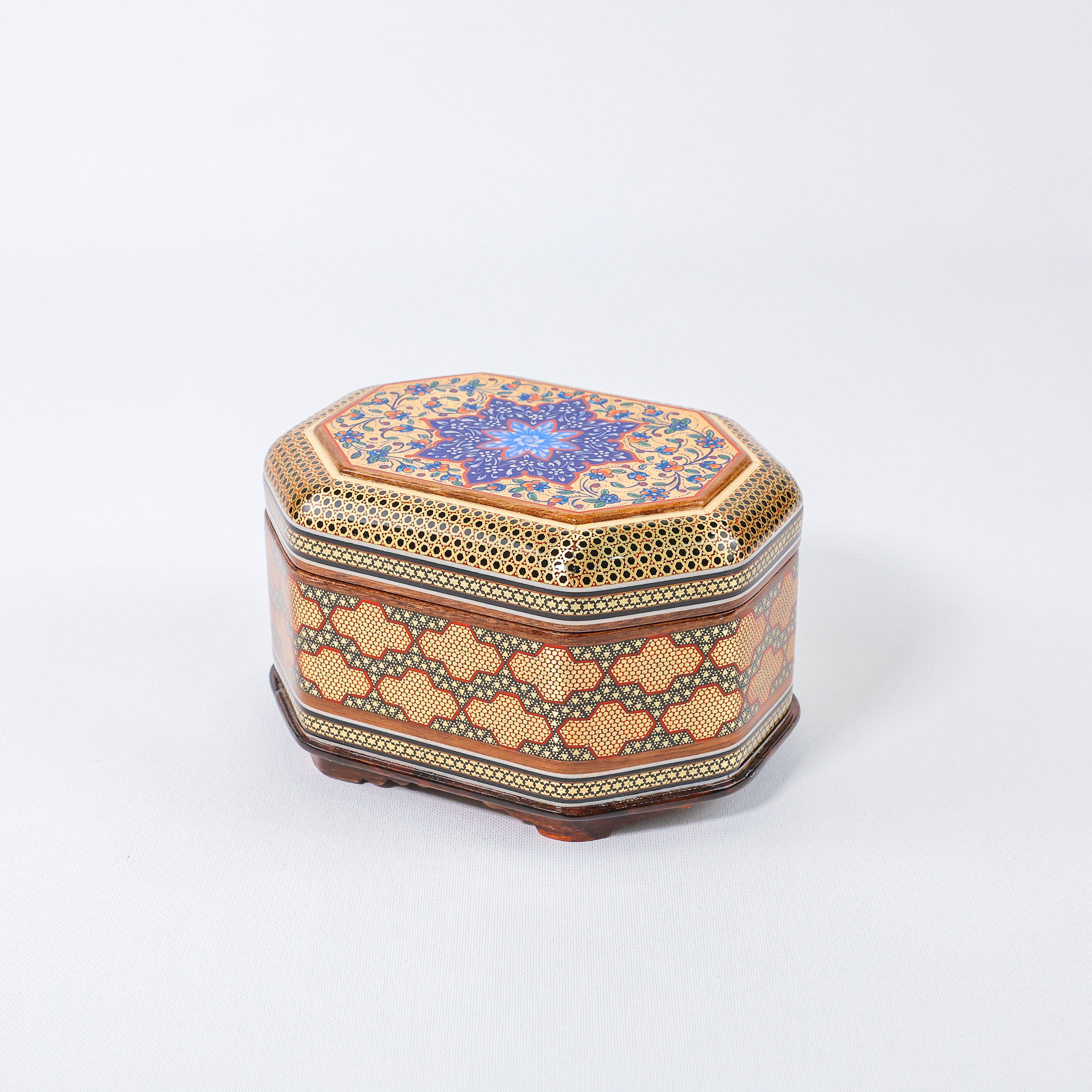 Rectangular Jewelry Box – Full Khatam – Hand-Painted – Khatam Interior – Size 14 × 18 cm