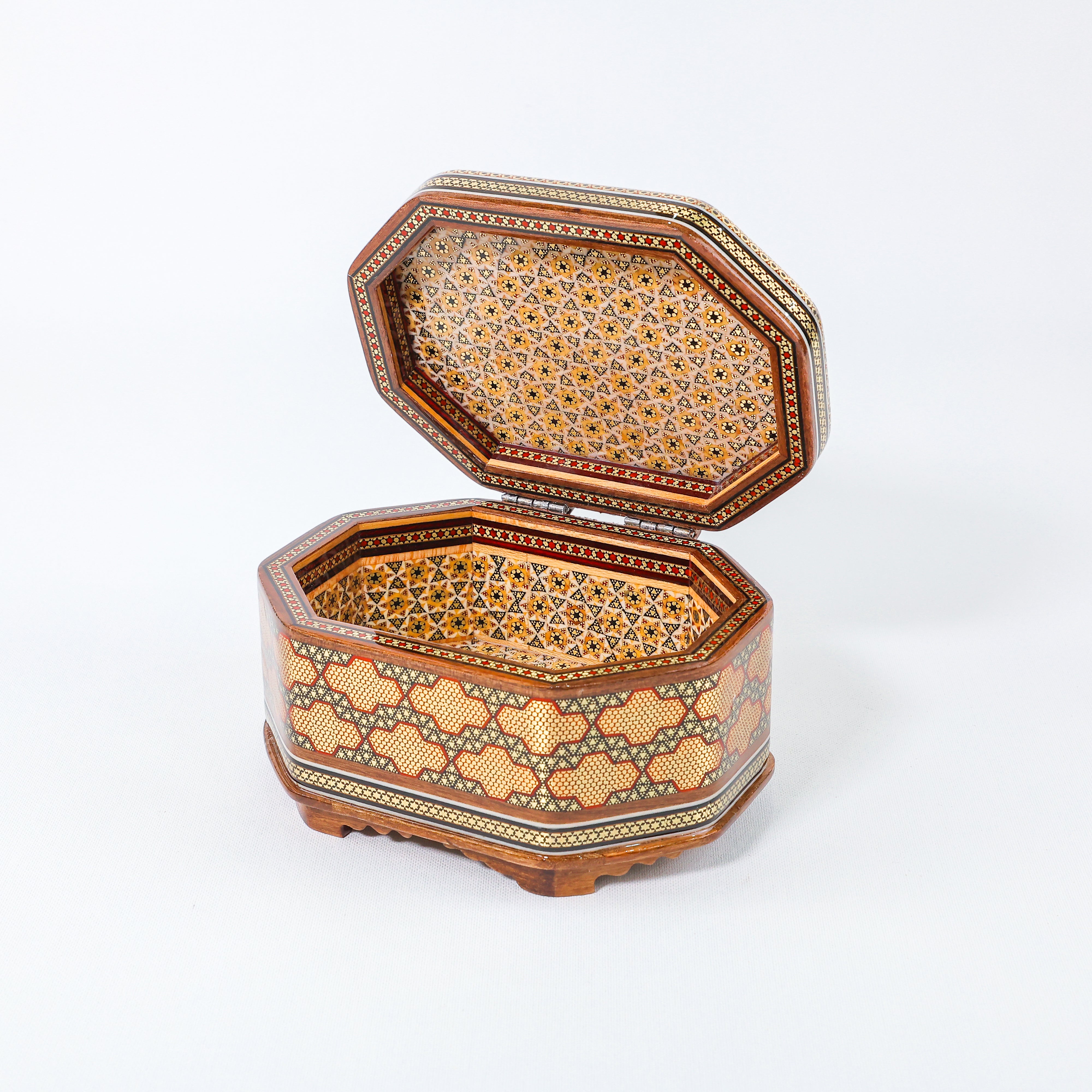 Rectangular Jewelry Box – Full Khatam – Hand-Painted – Khatam Interior – Size 14 × 18 cm