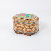Octagonal Jewelry Box – Full Khatam – Flower & Bird Painting – Size 18 × 13 cm