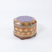 Hexagonal Jewelry Box – Khatam Interior – Tazhib Painting – Size 5 × 5 cm