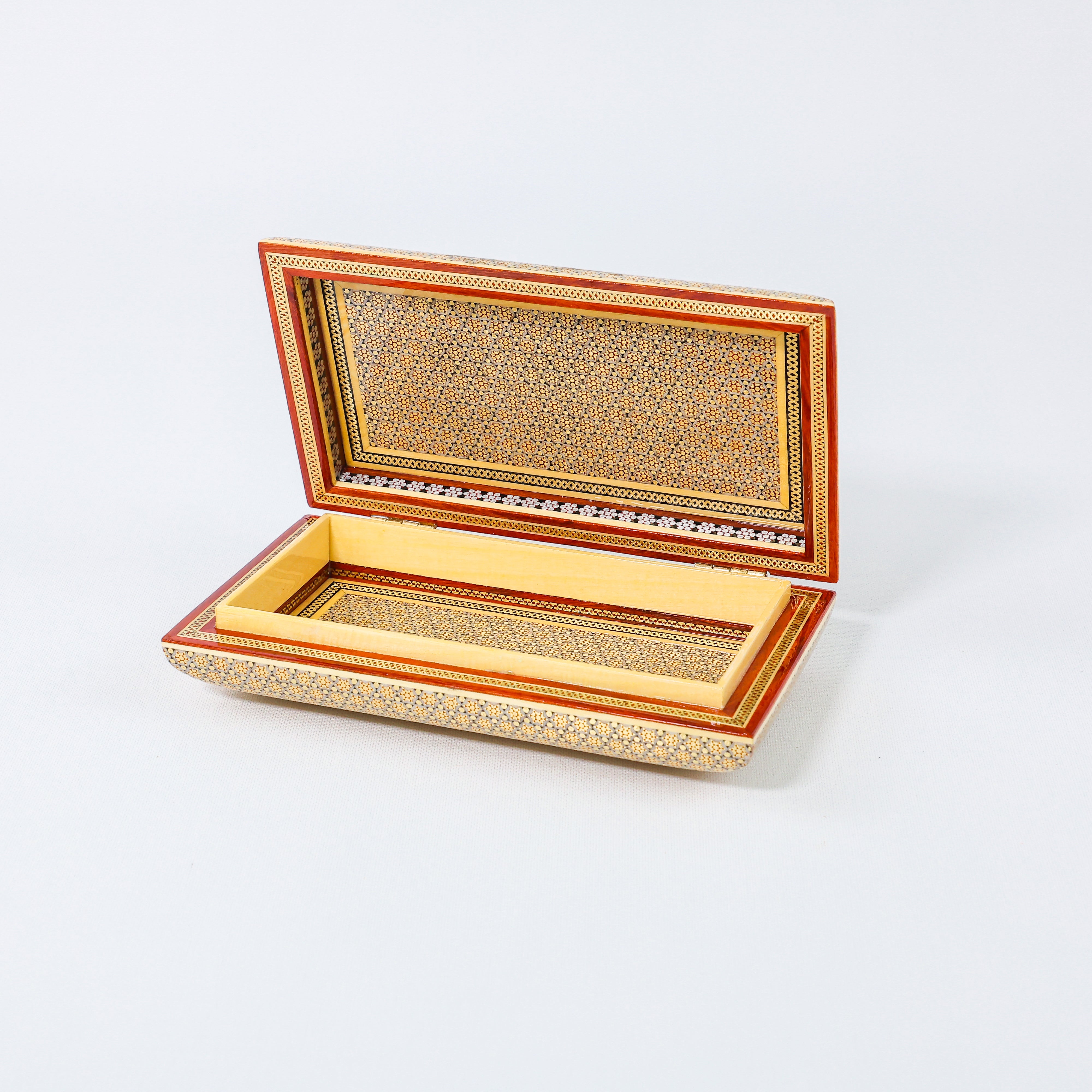 Jewelry Box – Rounded Top & Bottom (Soap Shape) Khatam – Orange Elastic Interior
