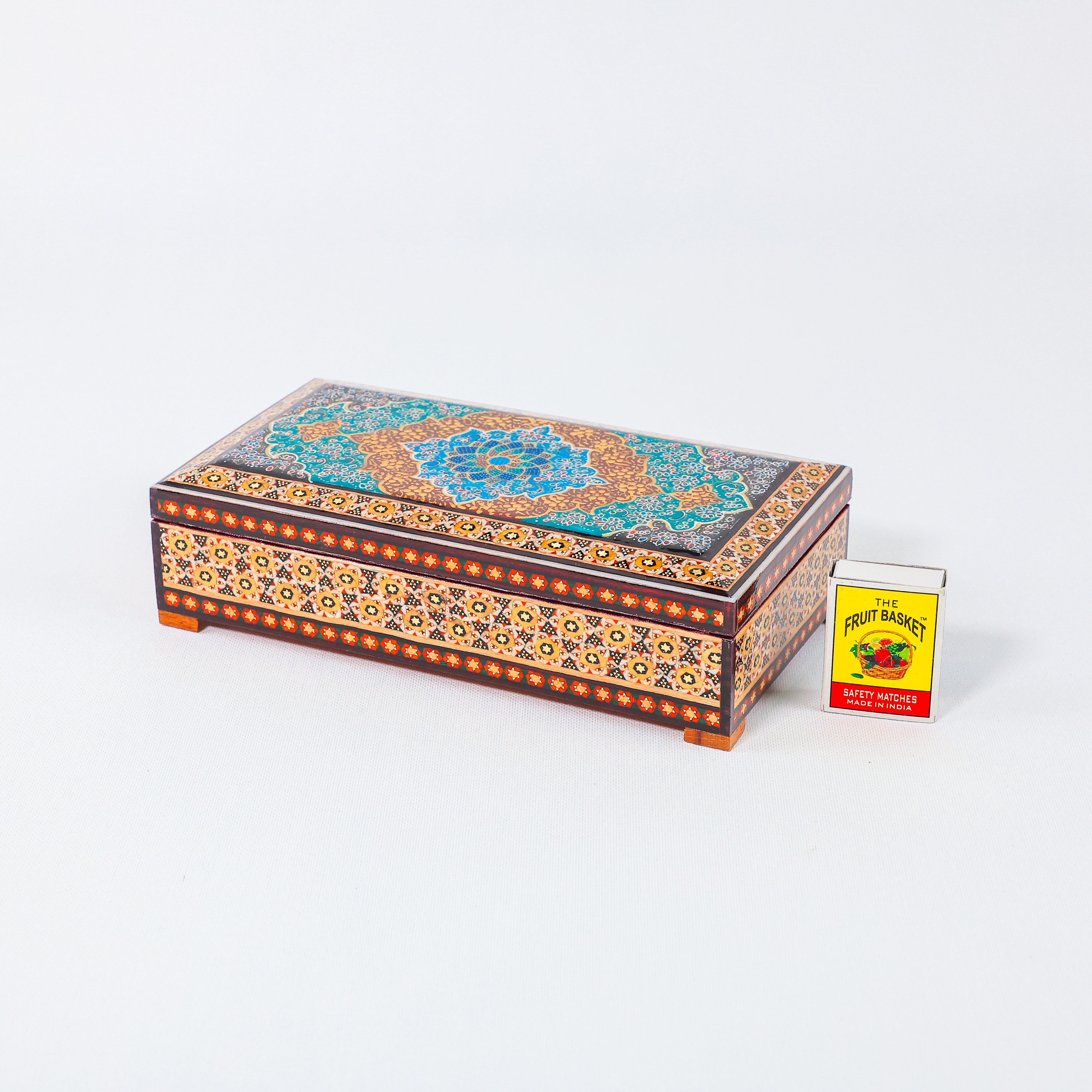 Glove Box – Khatam – Paravari Style – Hand-Painted Tazhib – Size 11 × 21 cm