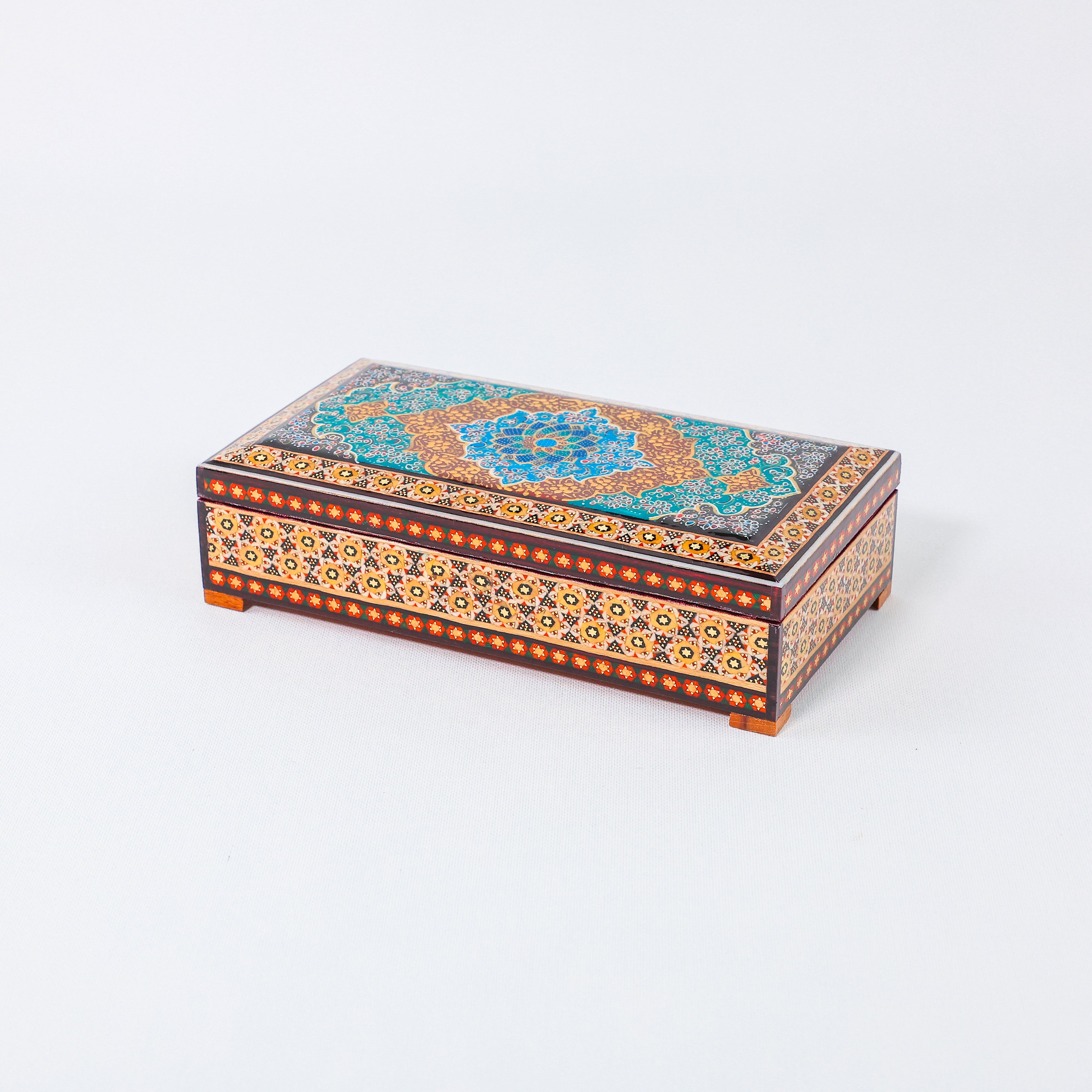 Glove Box – Khatam – Paravari Style – Hand-Painted Tazhib – Size 11 × 21 cm