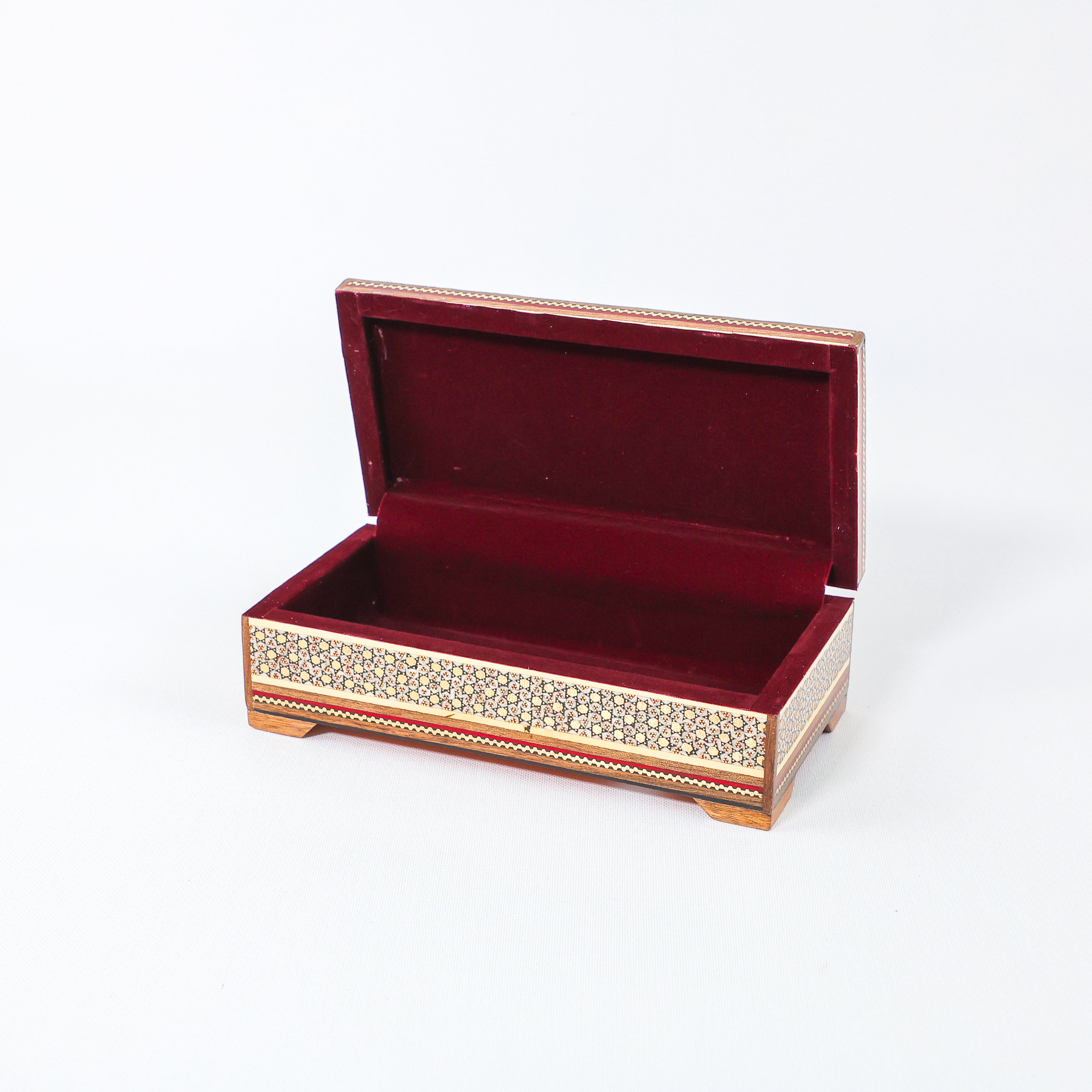 Khatam Box – Velvet Interior – State of Qatar Emblem Design – Size 20 × 10 cm