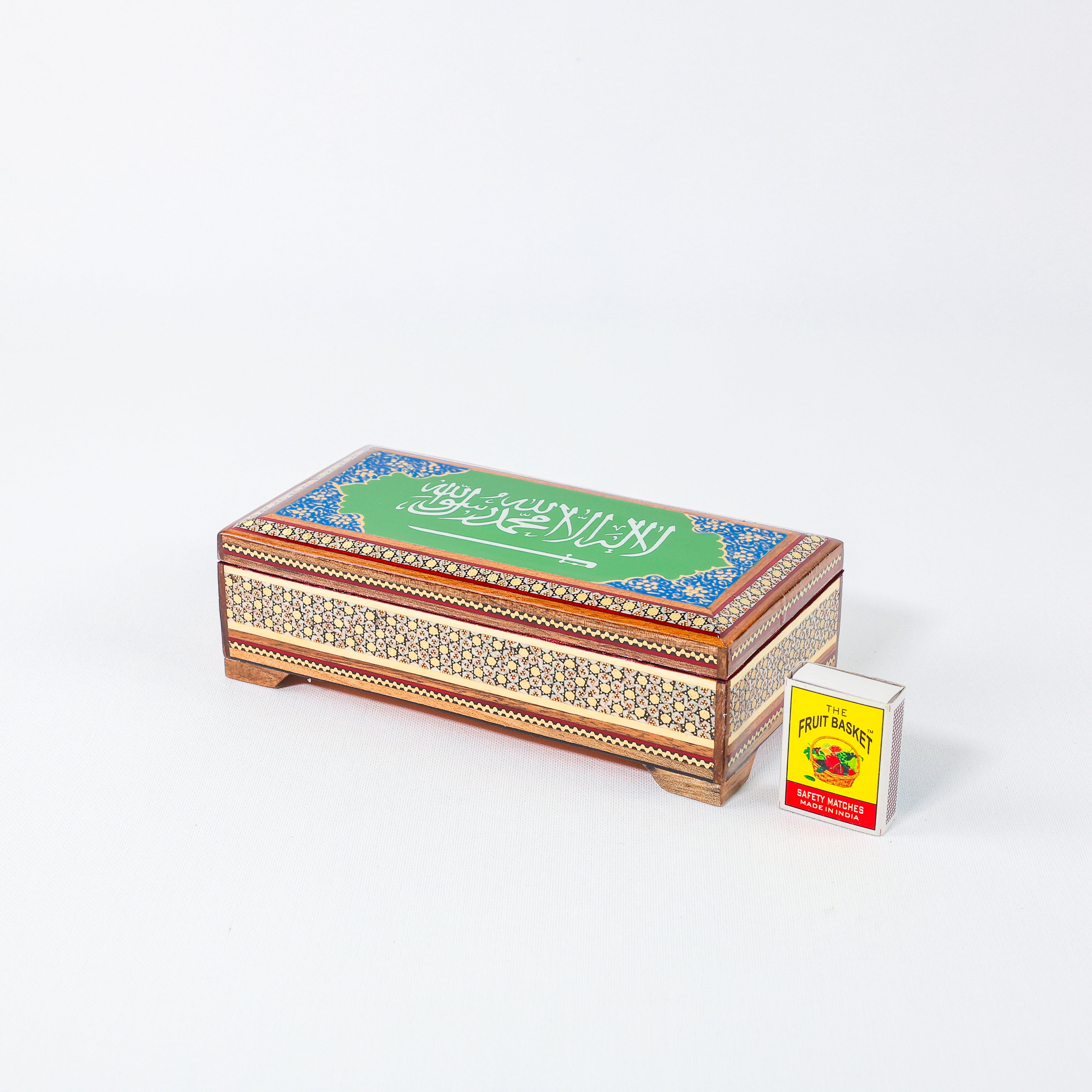 Khatam Box – Velvet Interior – “La Ilaha Illallah” Design – Size 20 × 10 cm