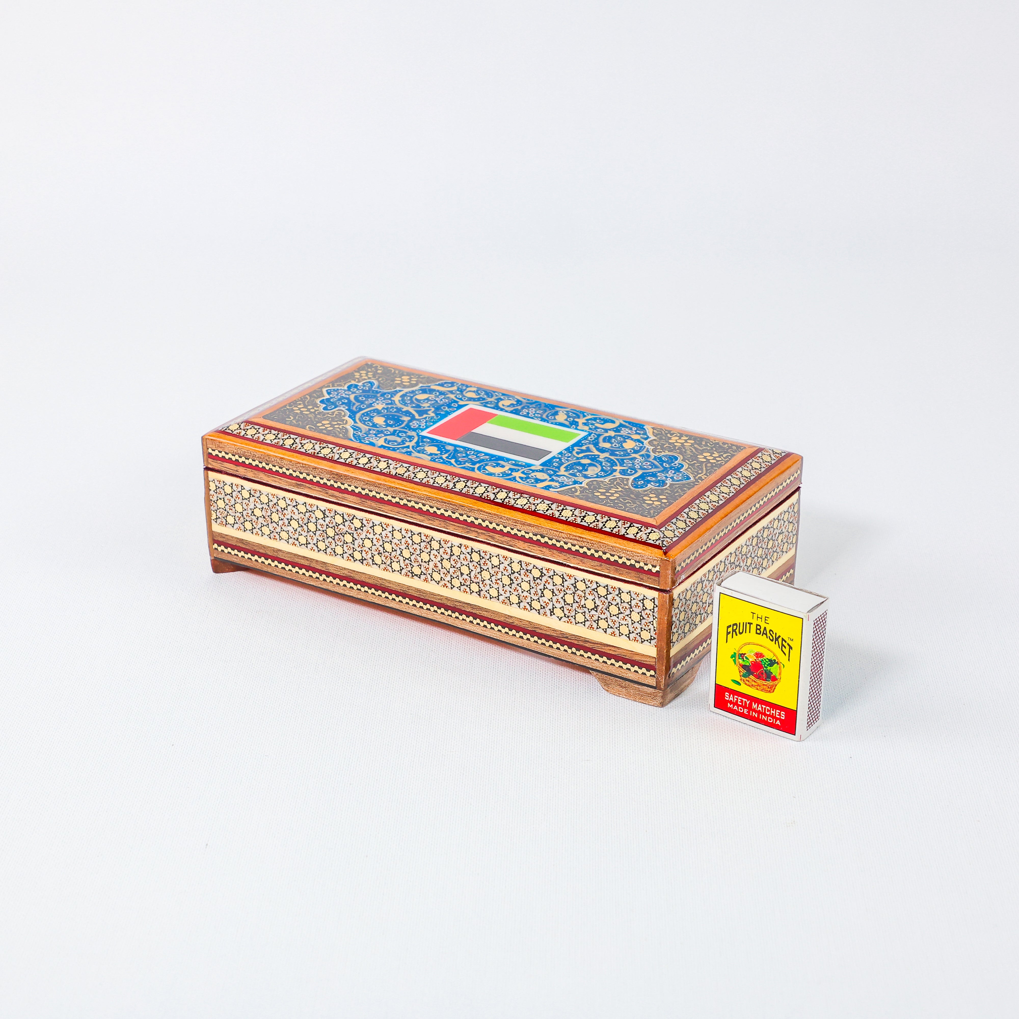 Khatam Box – Velvet Interior – UAE Flag Design – Size 20 × 10 cm