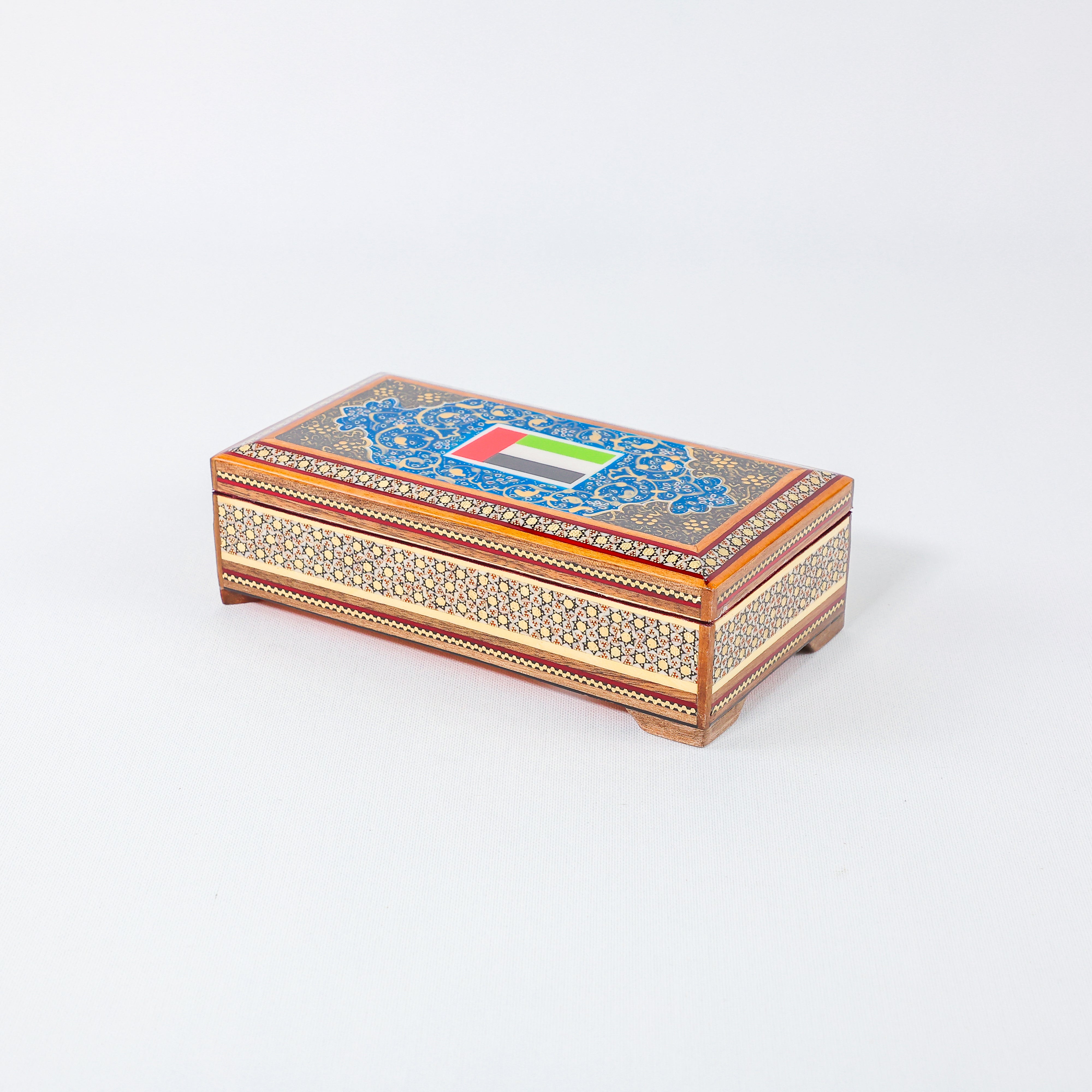 Khatam Box – Velvet Interior – UAE Flag Design – Size 20 × 10 cm