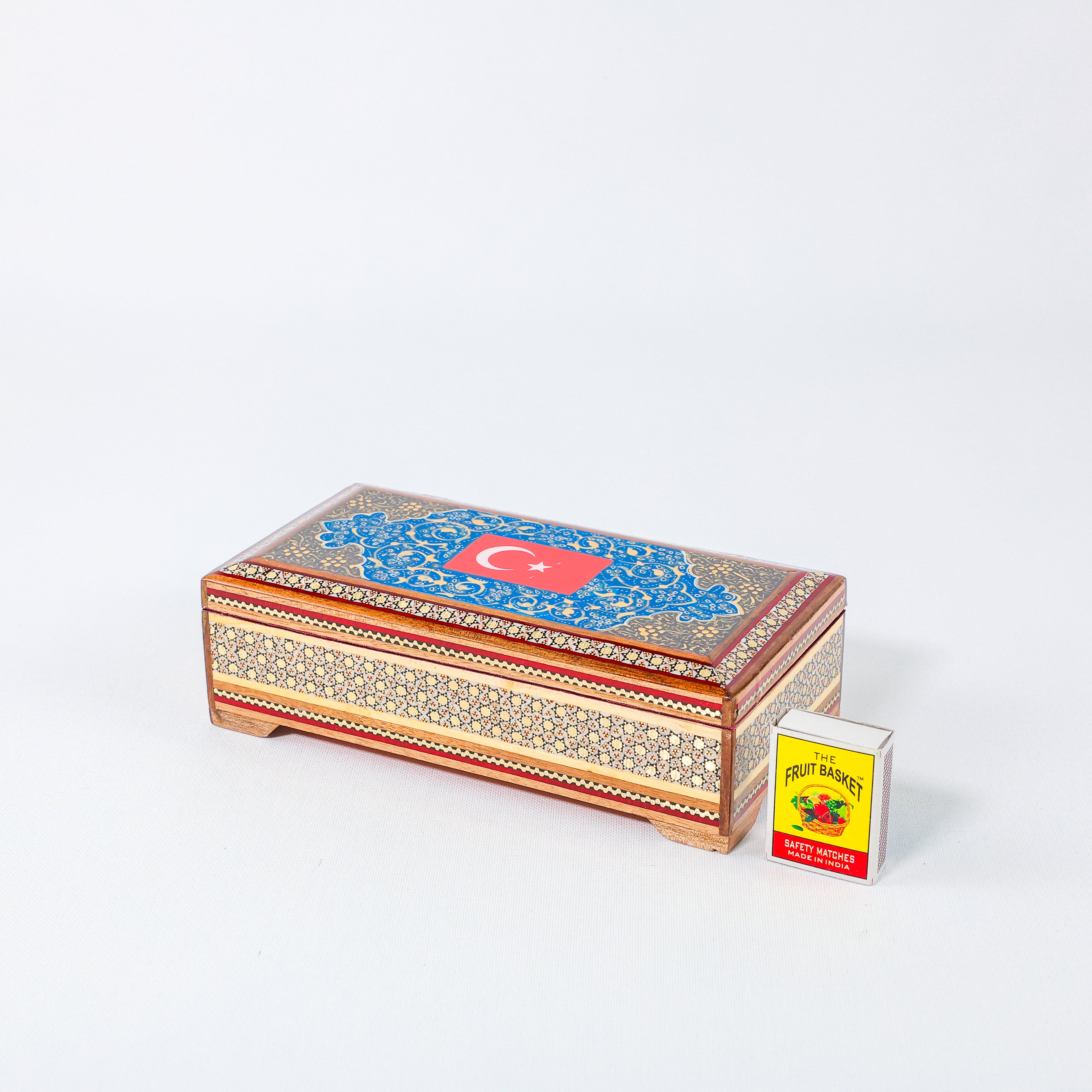 Khatam Box – Velvet Interior – Turkey Flag Design – Size 20 × 10 cm