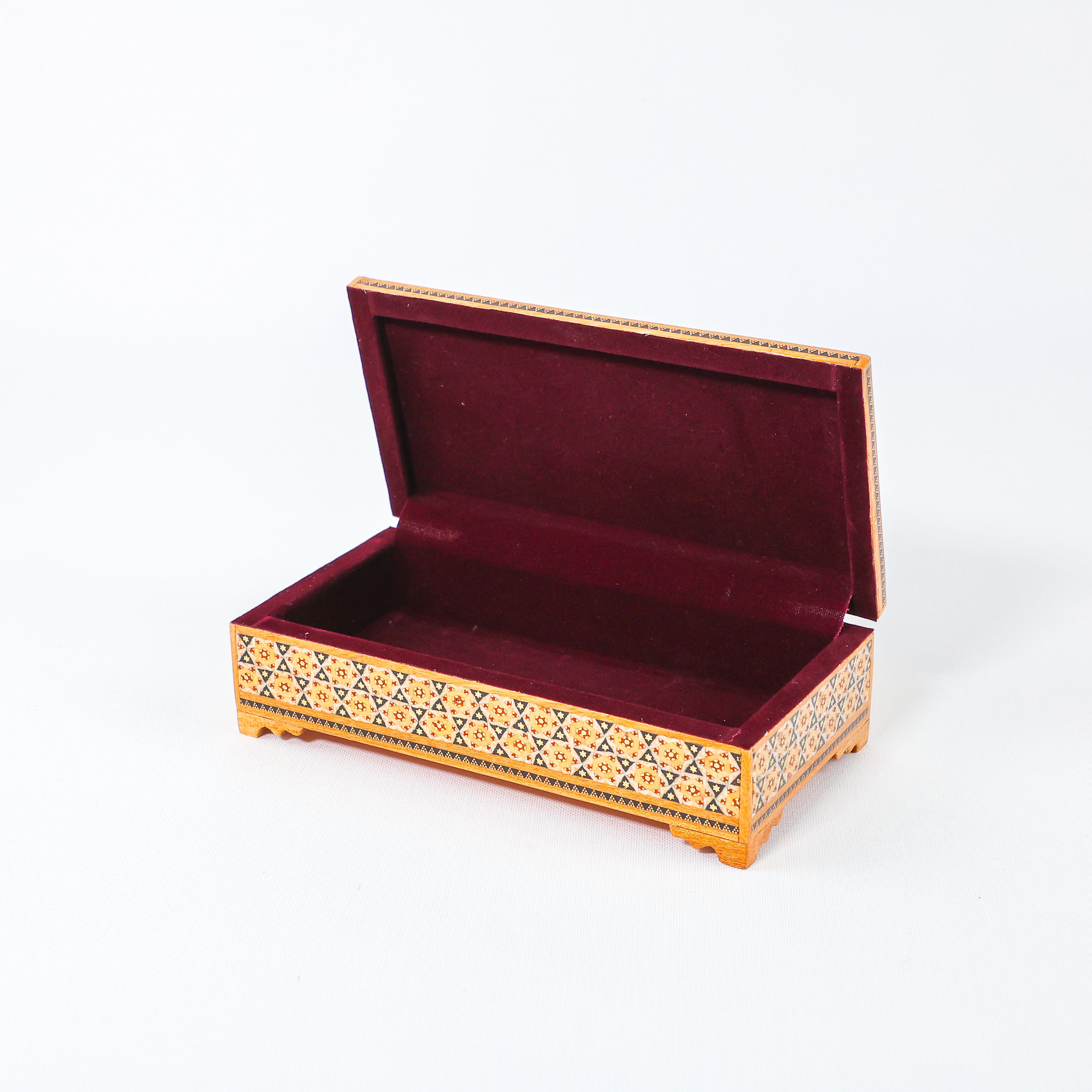 Khatam Box – Straight Sides – Velvet Interior – Qatar Flag Design – Size 10 × 20 cm