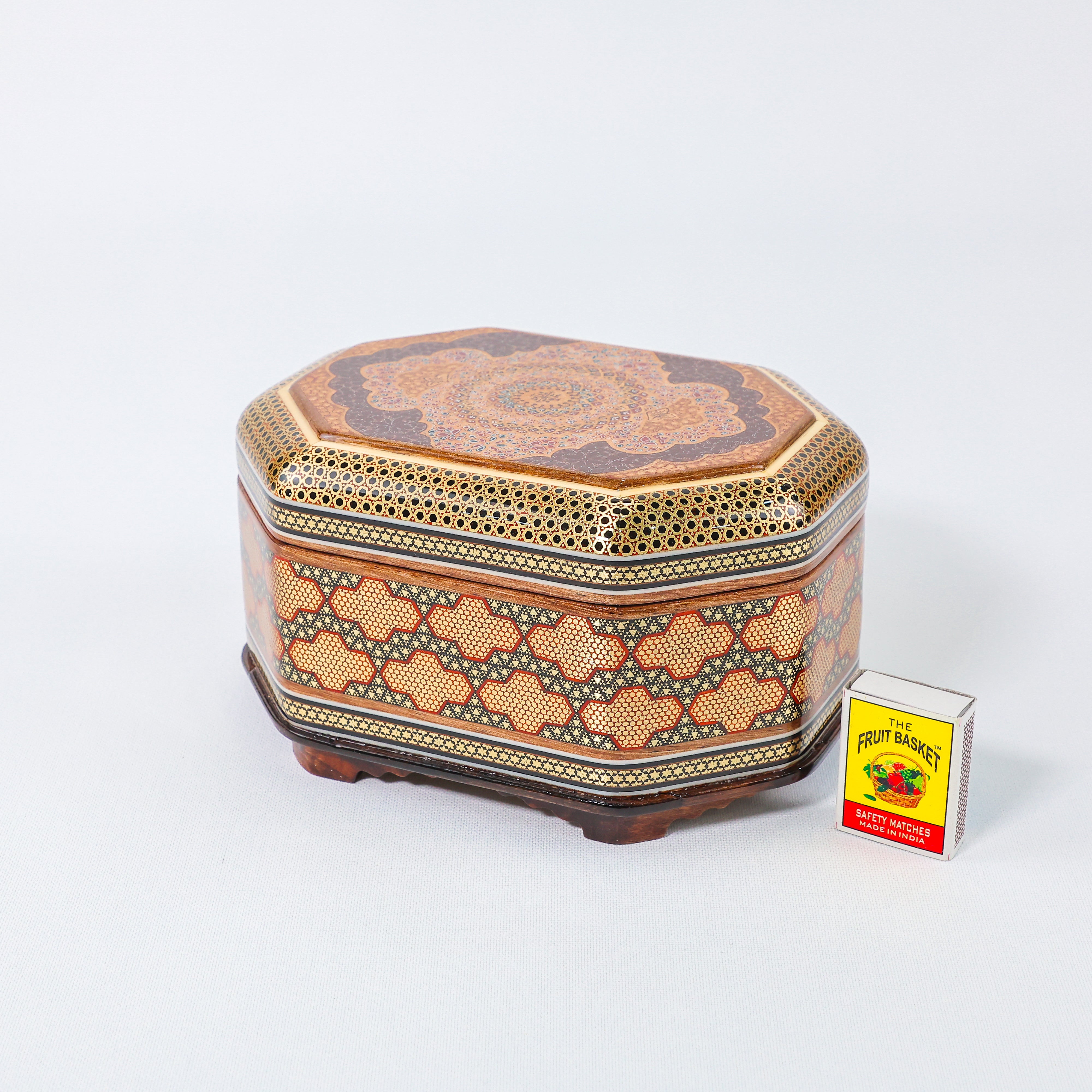 Rectangular Jewelry Box – Full Khatam – Hand-Painted – Khatam Interior – Size 15 × 21 cm