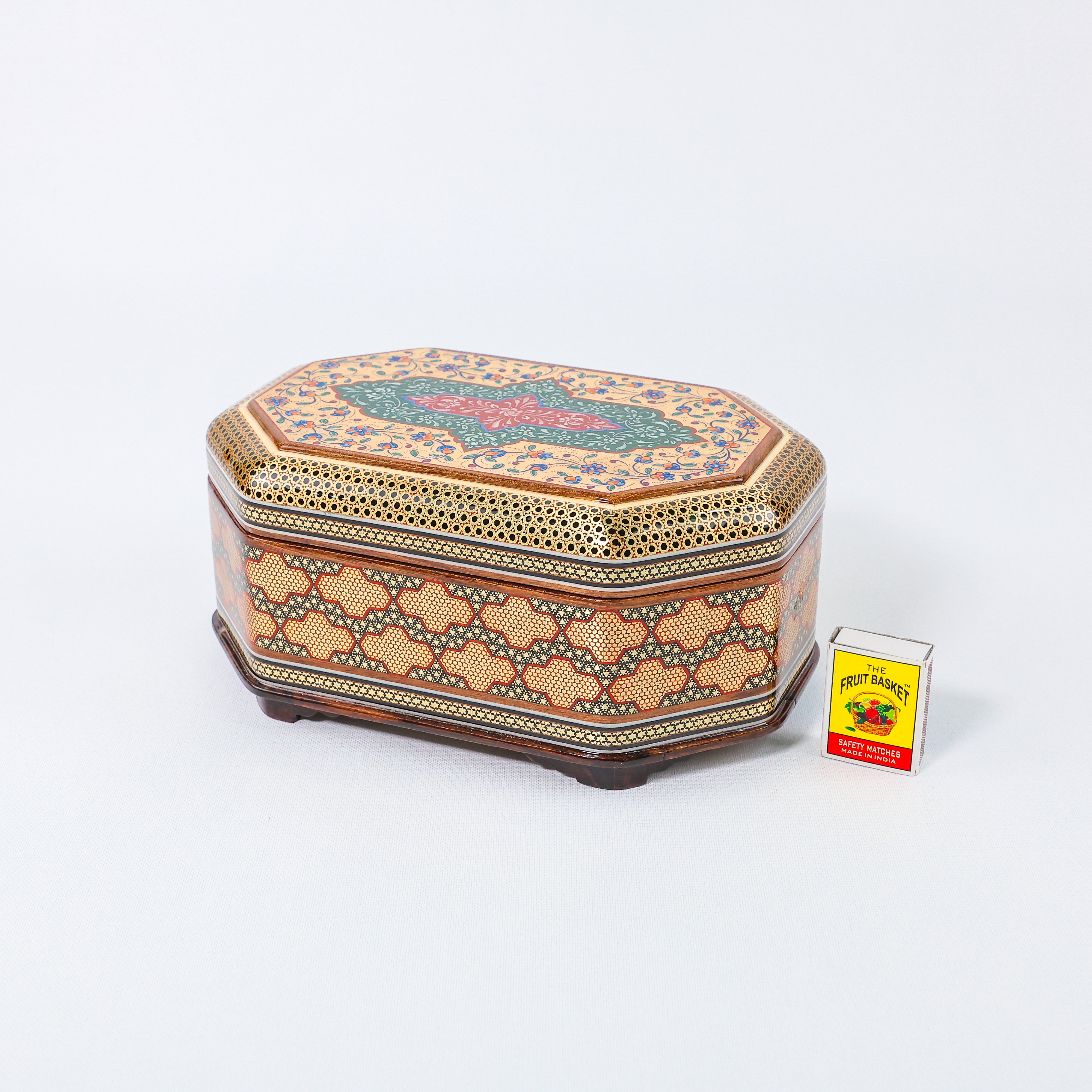 Rectangular Jewelry Box – Full Khatam – Hand-Painted – Khatam Interior – Size 16 × 24 cm