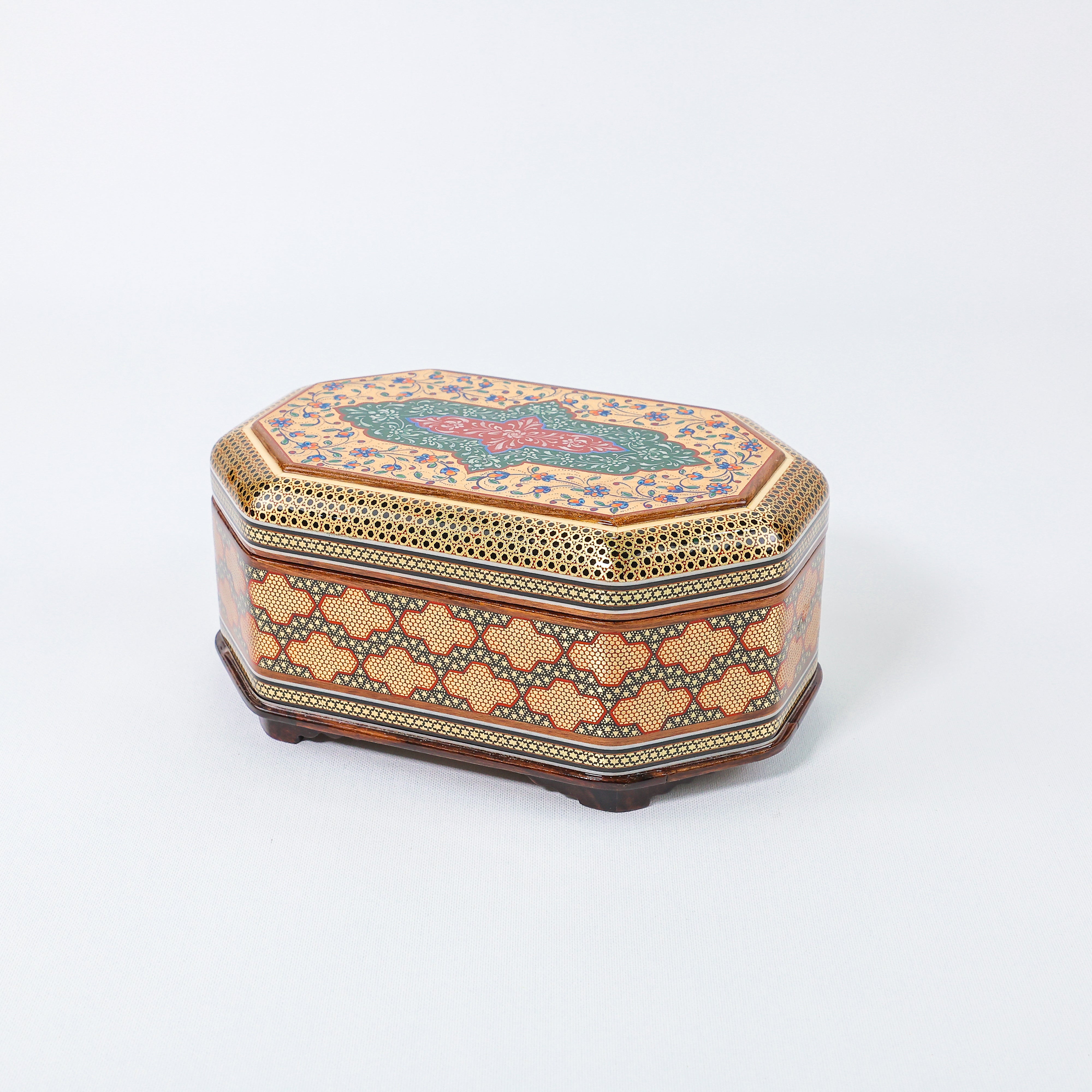Rectangular Jewelry Box – Full Khatam – Hand-Painted – Khatam Interior – Size 16 × 24 cm