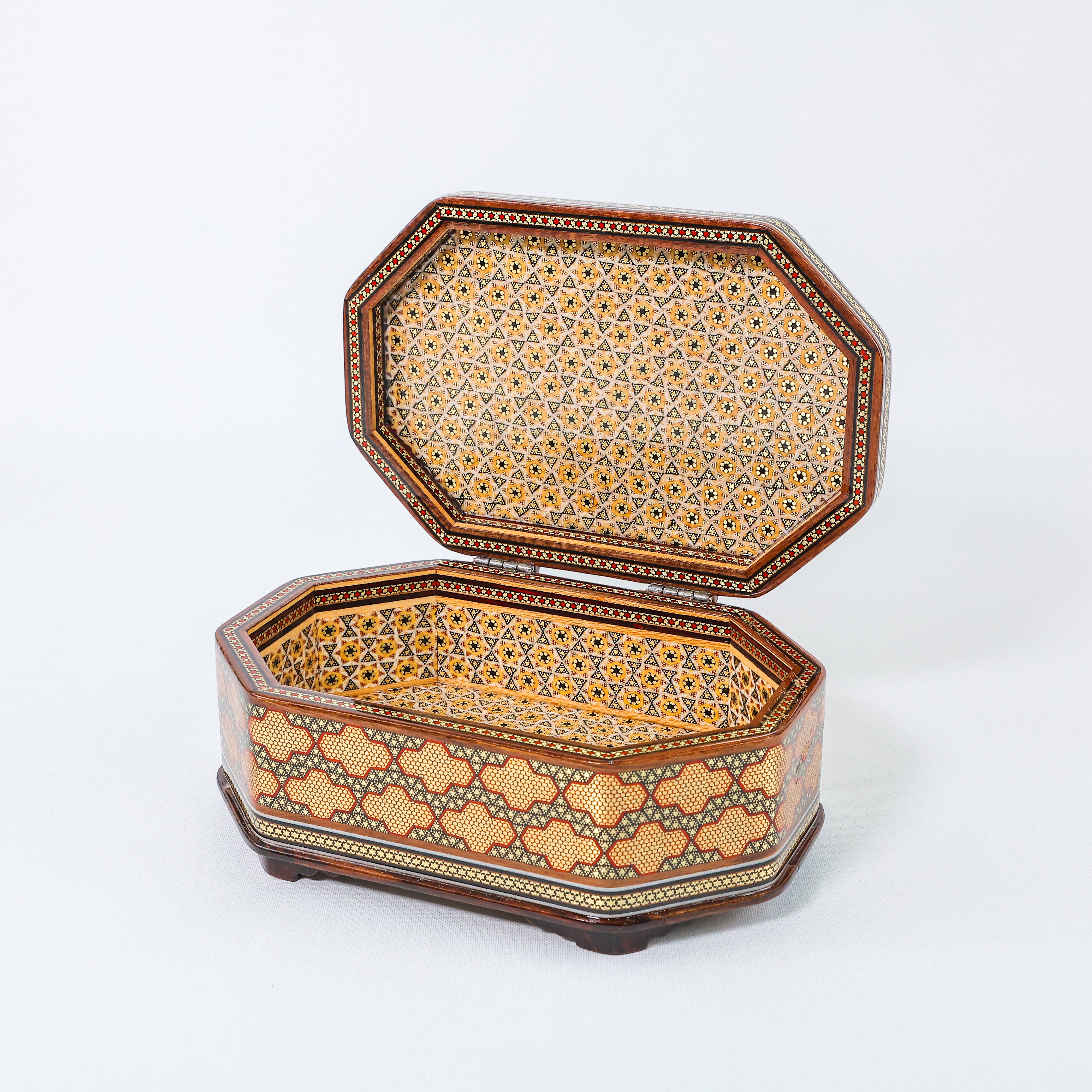 Rectangular Jewelry Box – Full Khatam – Hand-Painted – Khatam Interior – Size 16 × 24 cm