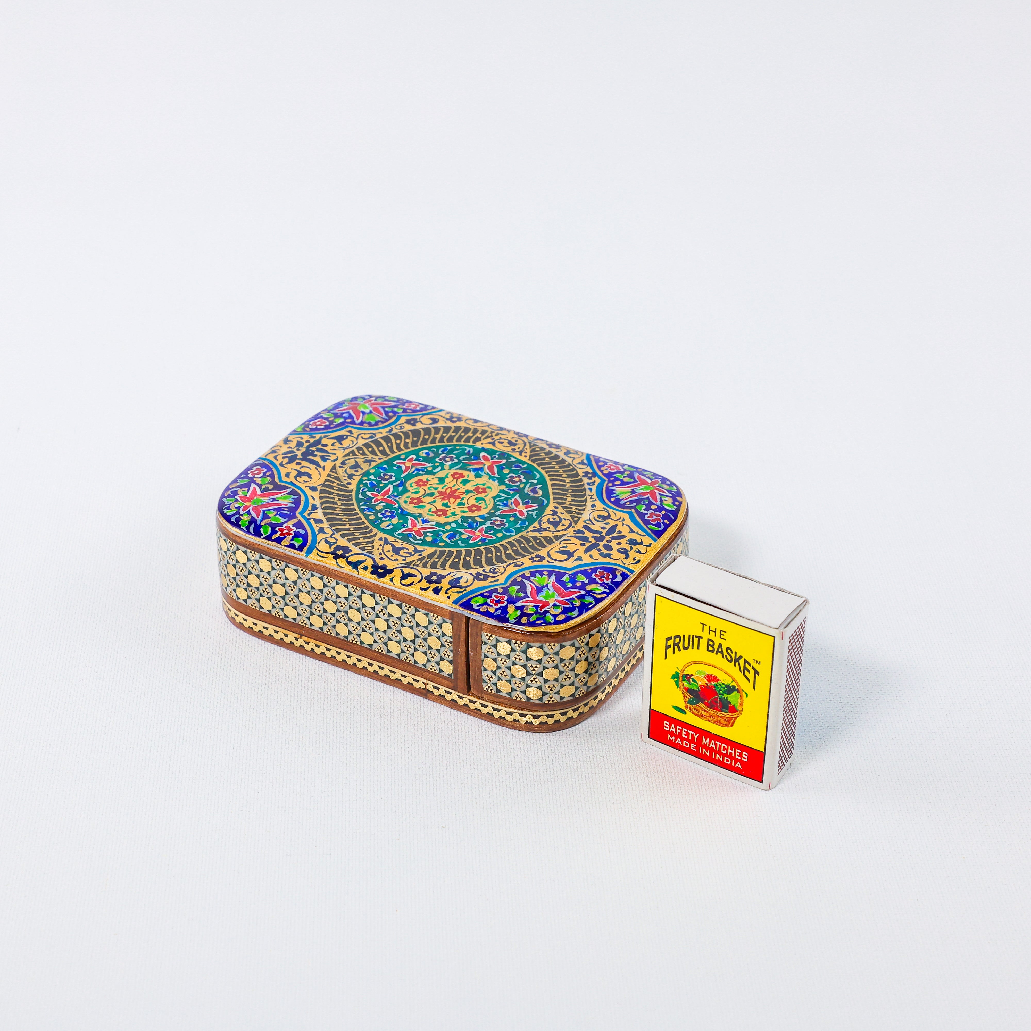 Pastry Container – Rounded Edge Glass Khatam – Beechwood Interior – Tazhib Painting