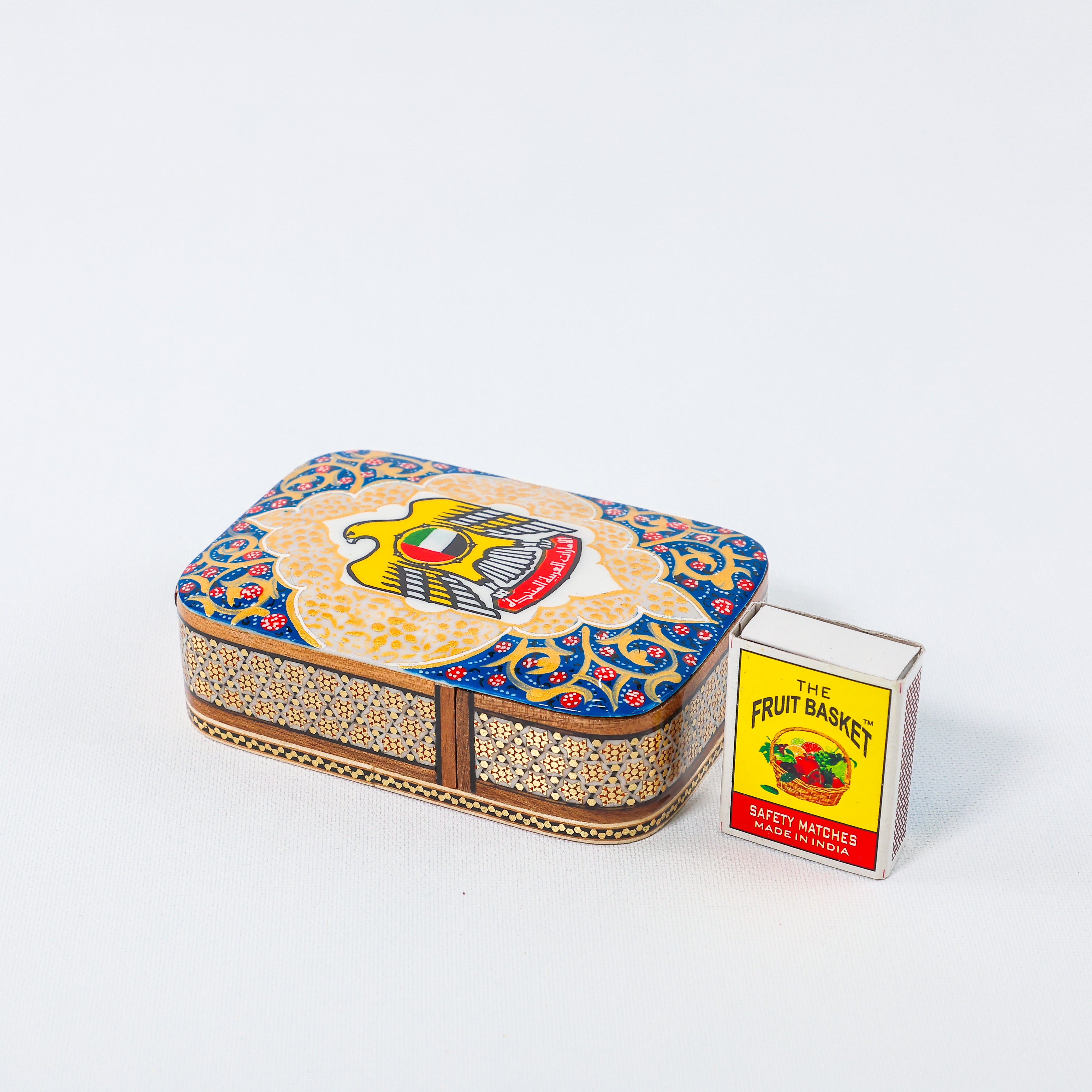 Khatam Slide Box – Rounded Edge Glass Khatam – Beechwood Interior – UAE State Logo