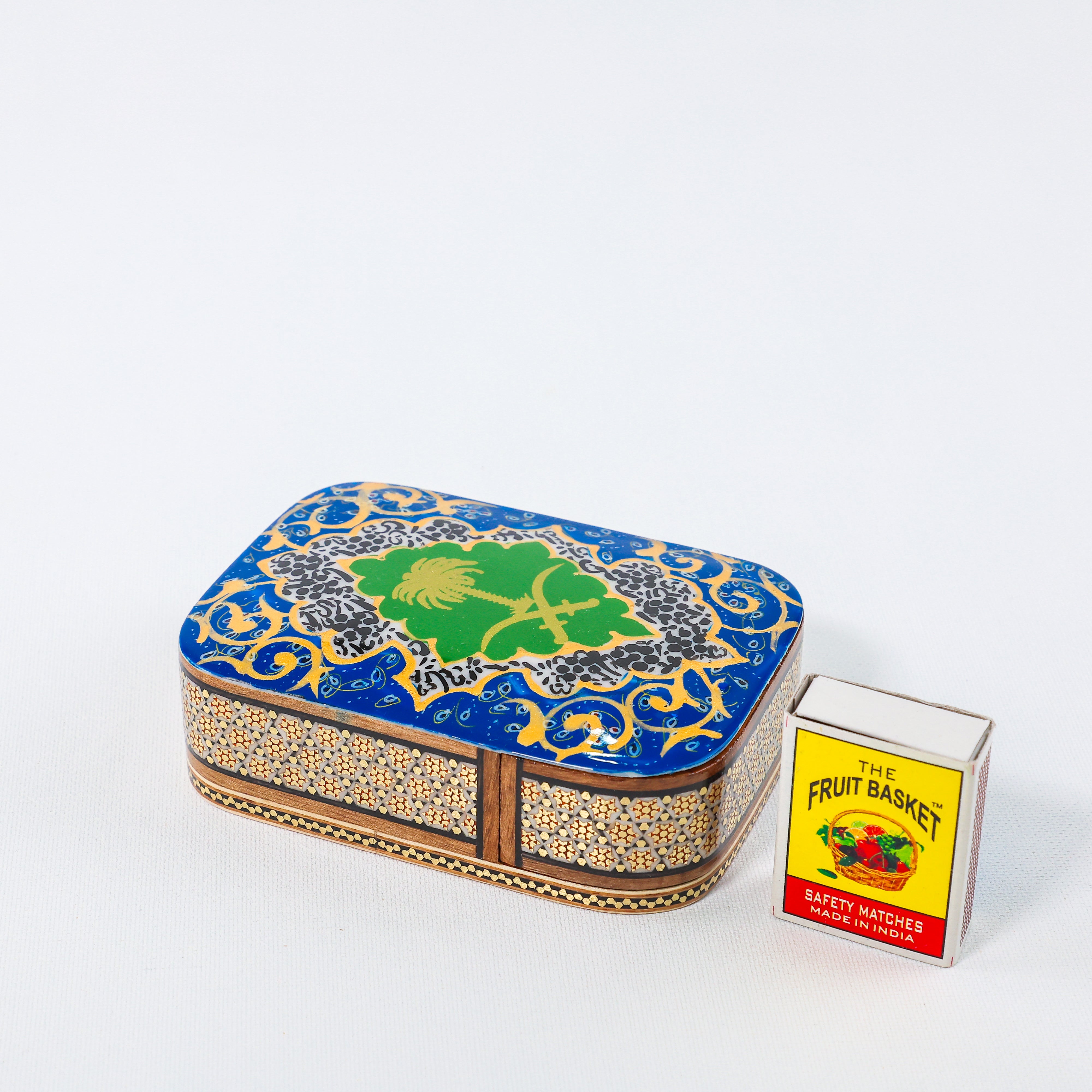 Khatam Slide Box – Rounded Edge Glass Khatam – Beechwood Interior – Saudi State Logo