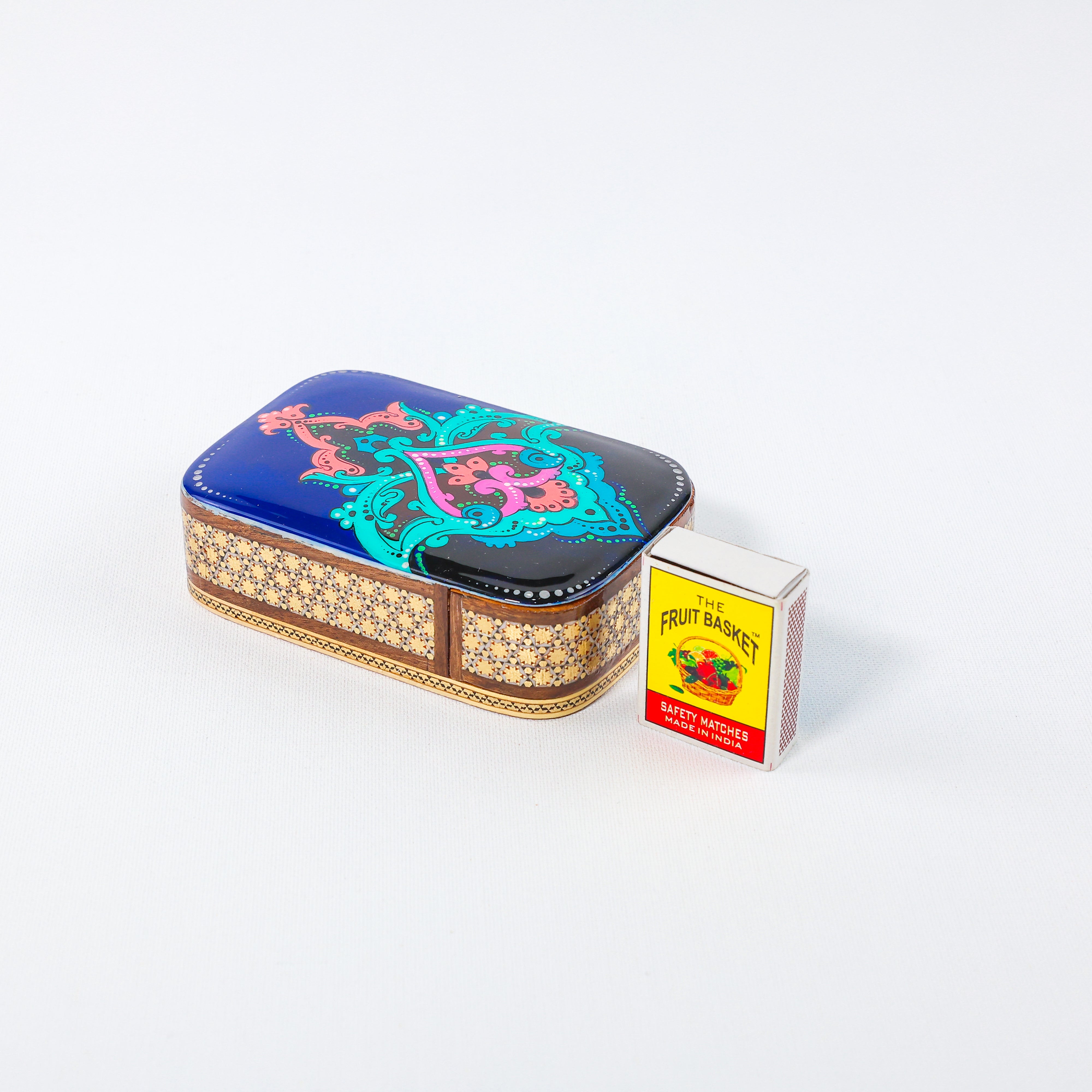 Slide Box – Beechwood Interior – Tazhib Painting – Size 12 × 8 cm