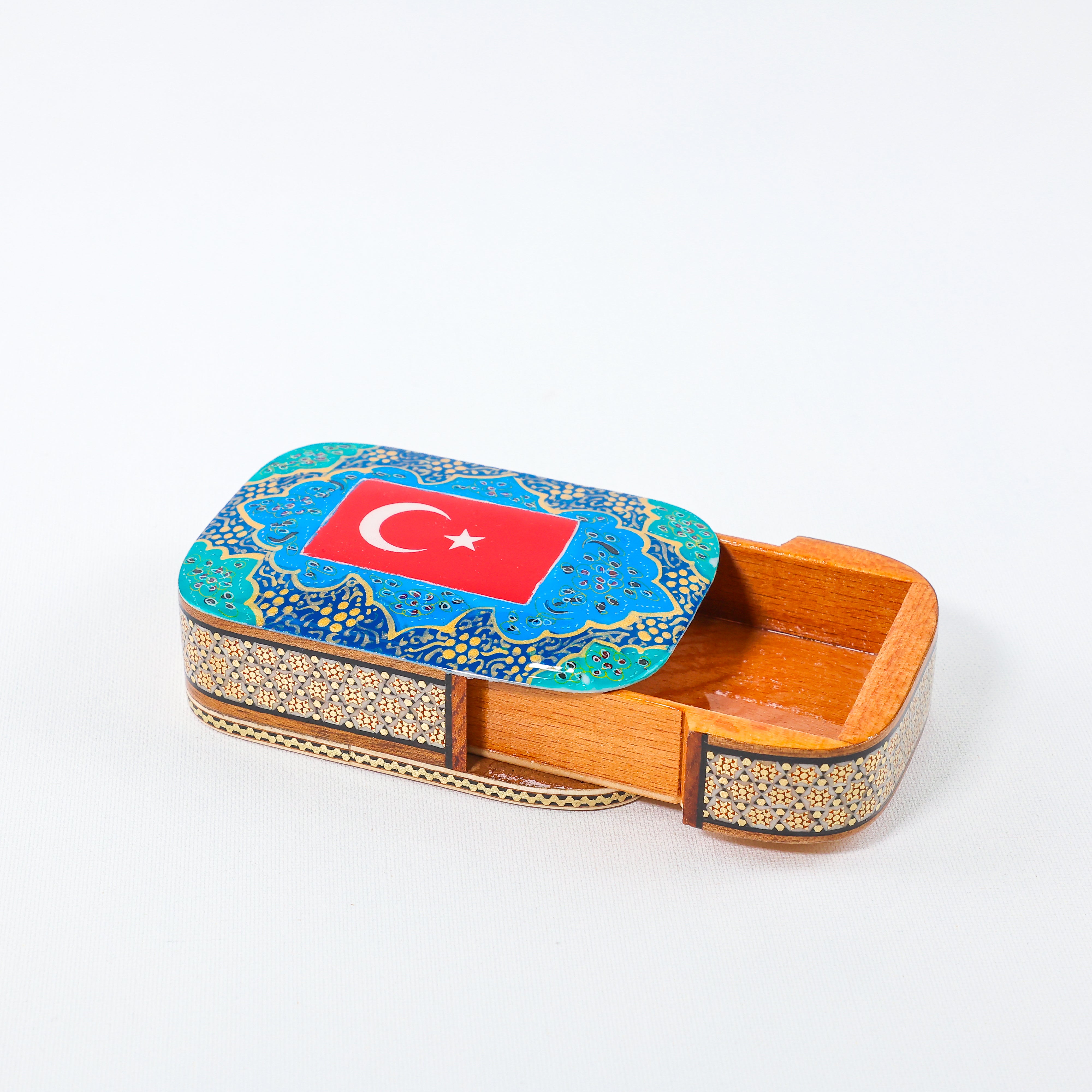 Khatam Slide Box – Turkey Flag Design – Size 8 × 11 cm