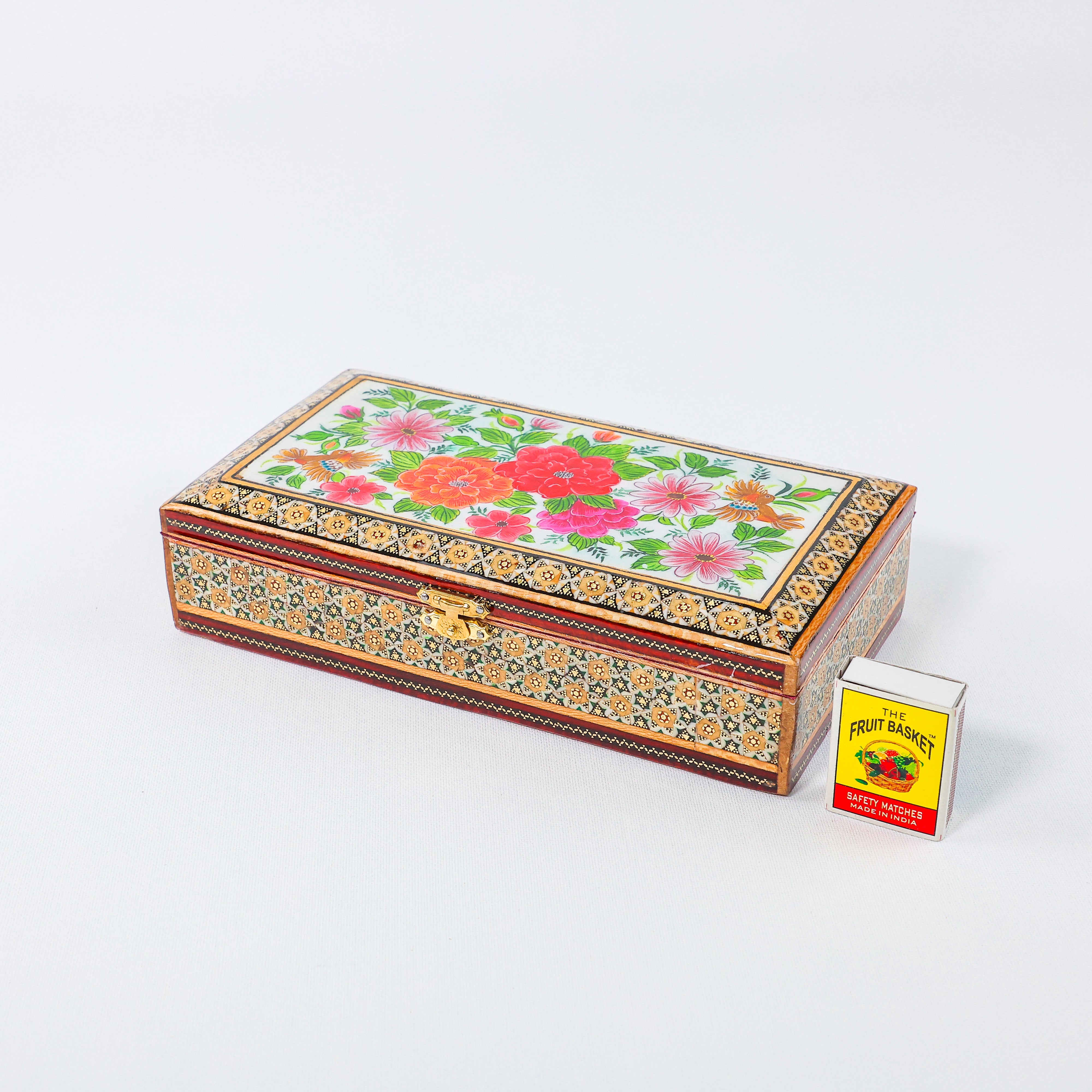 Glove Box – Flower & Bird Painting – Velvet Interior – Size 12 × 22 cm