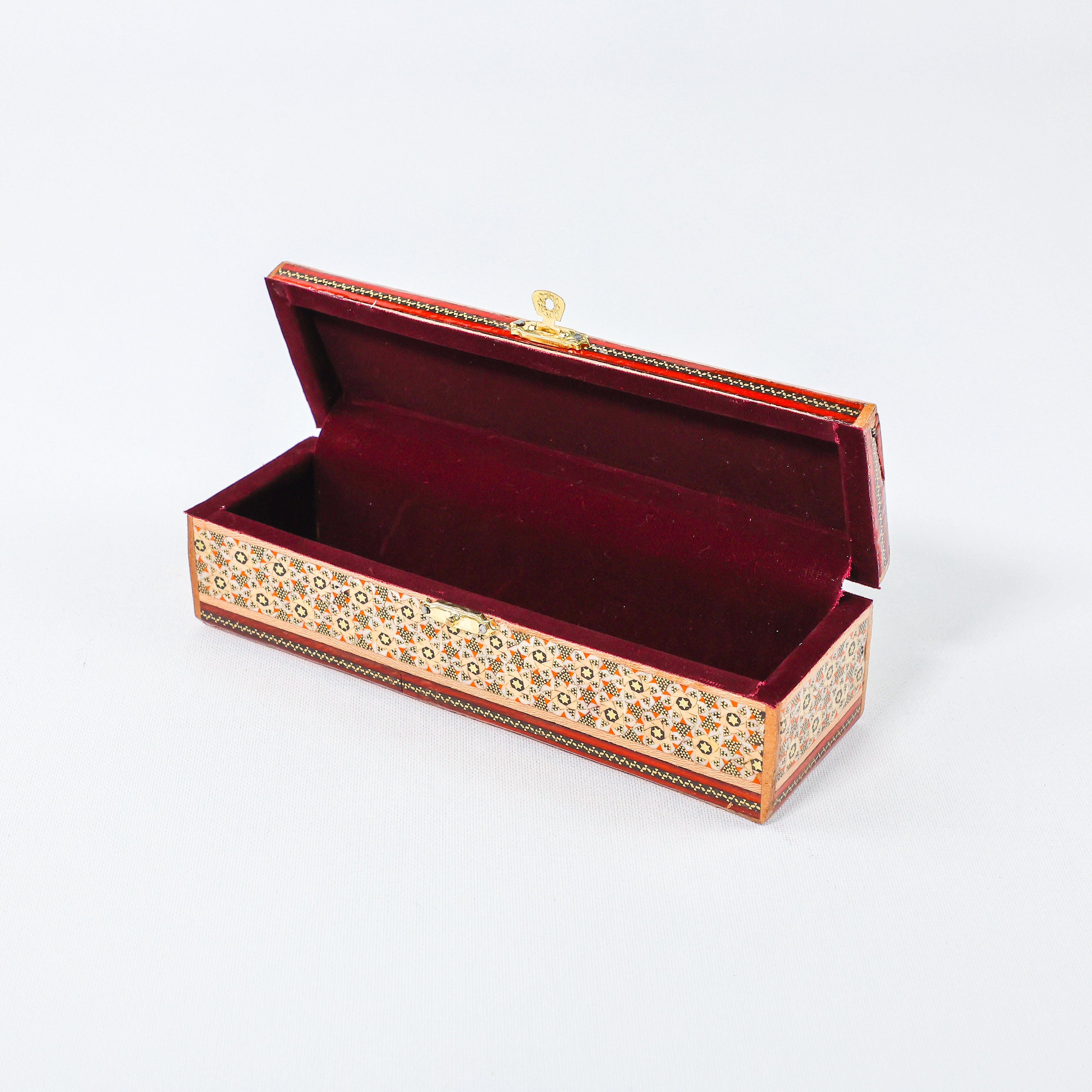 Hinged Pen Case – Full Khatam – Khatam Interior – Size 20 × 6 cm