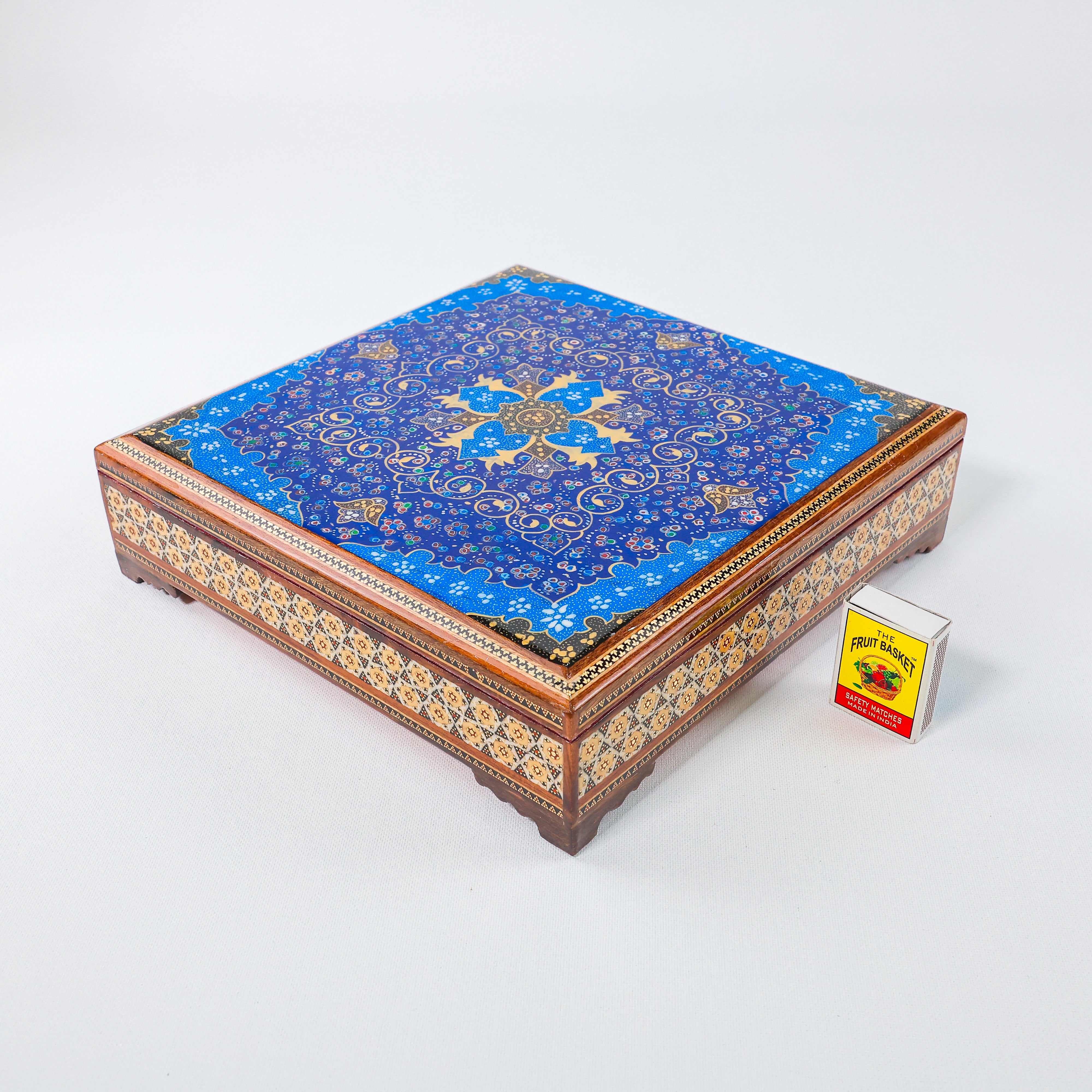 Khatam Box – Velvet Interior – Tazhib Painting – Size 25 × 25 cm