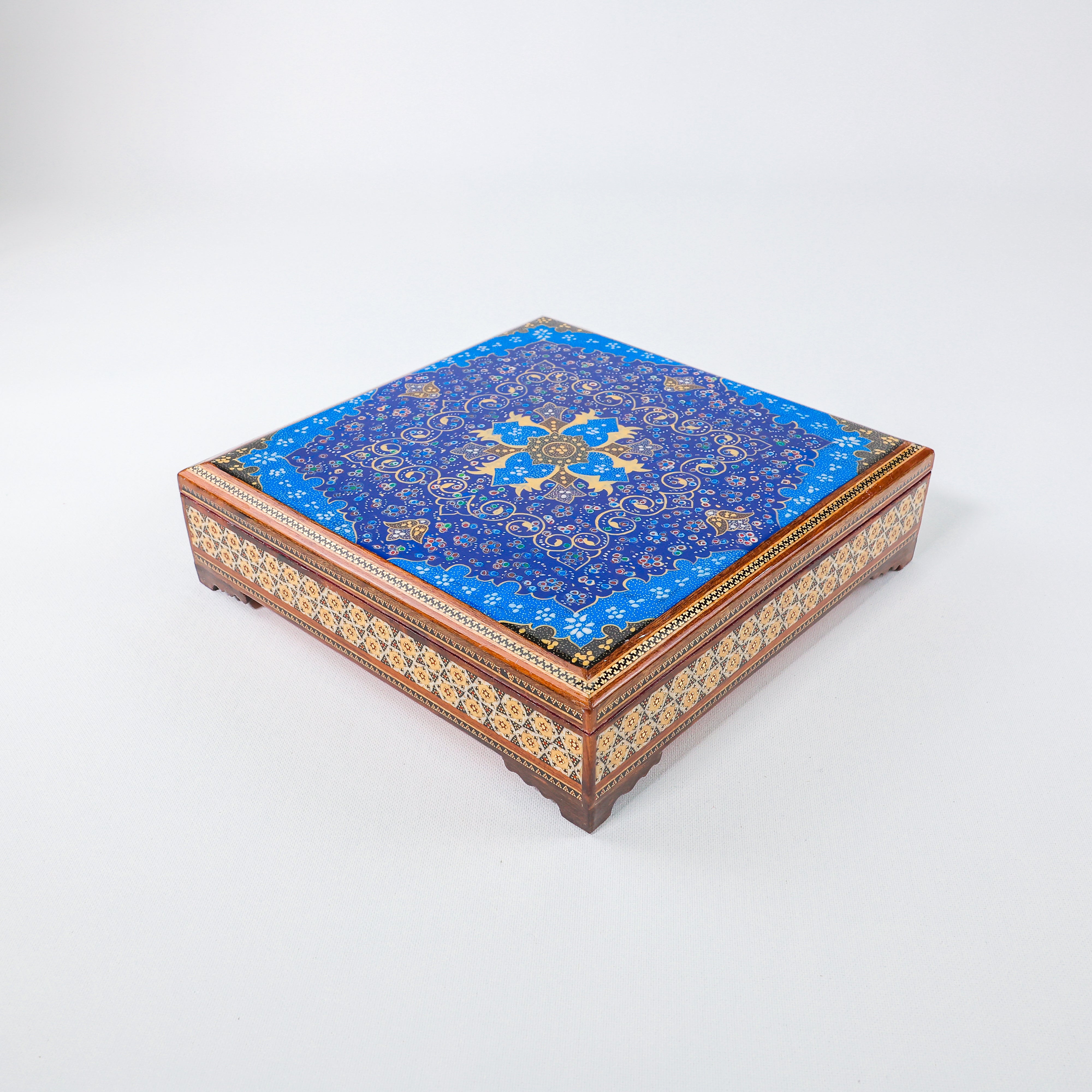 Khatam Box – Velvet Interior – Tazhib Painting – Size 25 × 25 cm