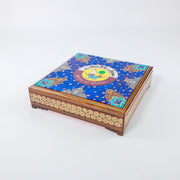 Khatam Box – Velvet Interior – State of Qatar Old Emblem – Size 25 × 25 cm