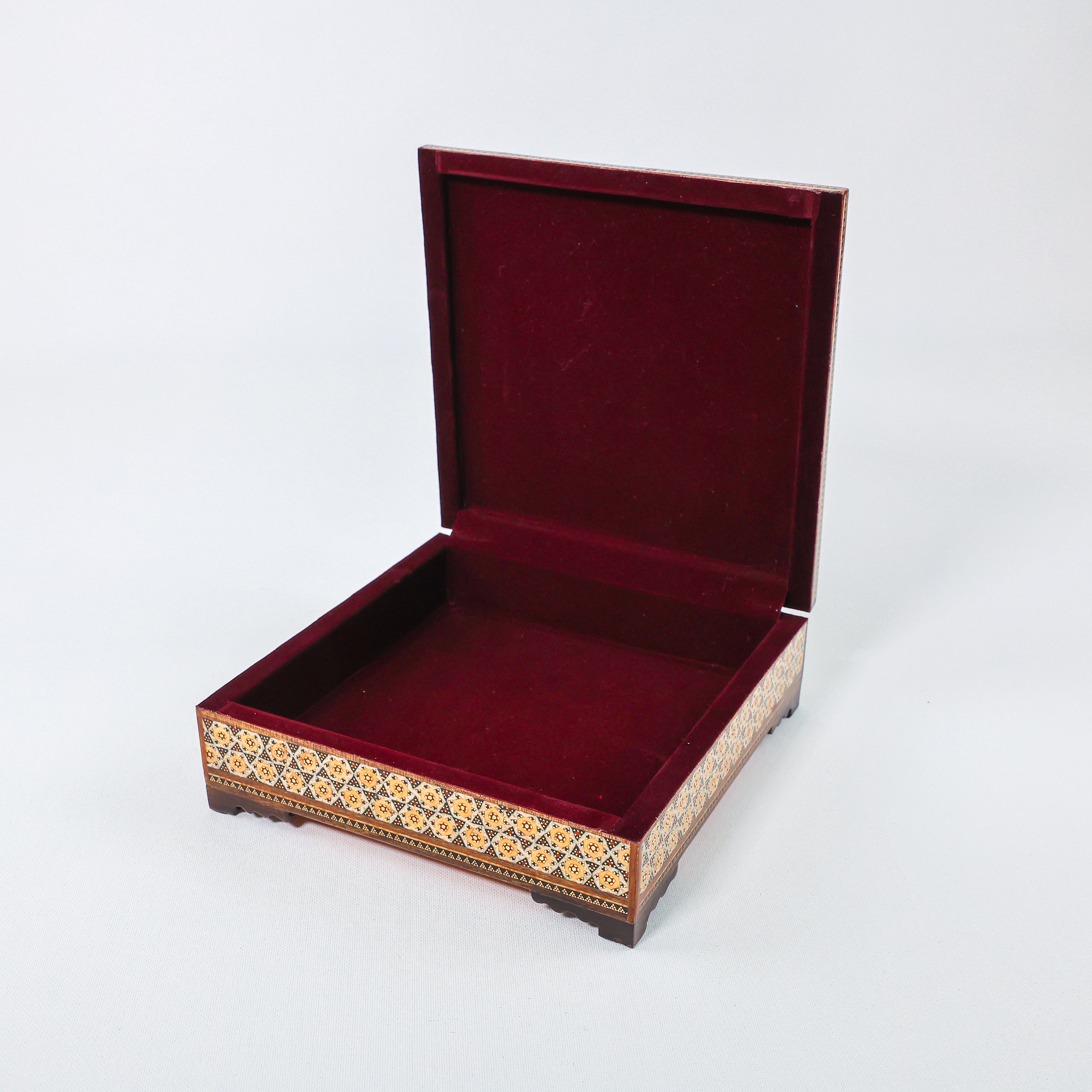 Khatam Box – Velvet Interior – Tazhib Painting – Size 20 × 20 cm