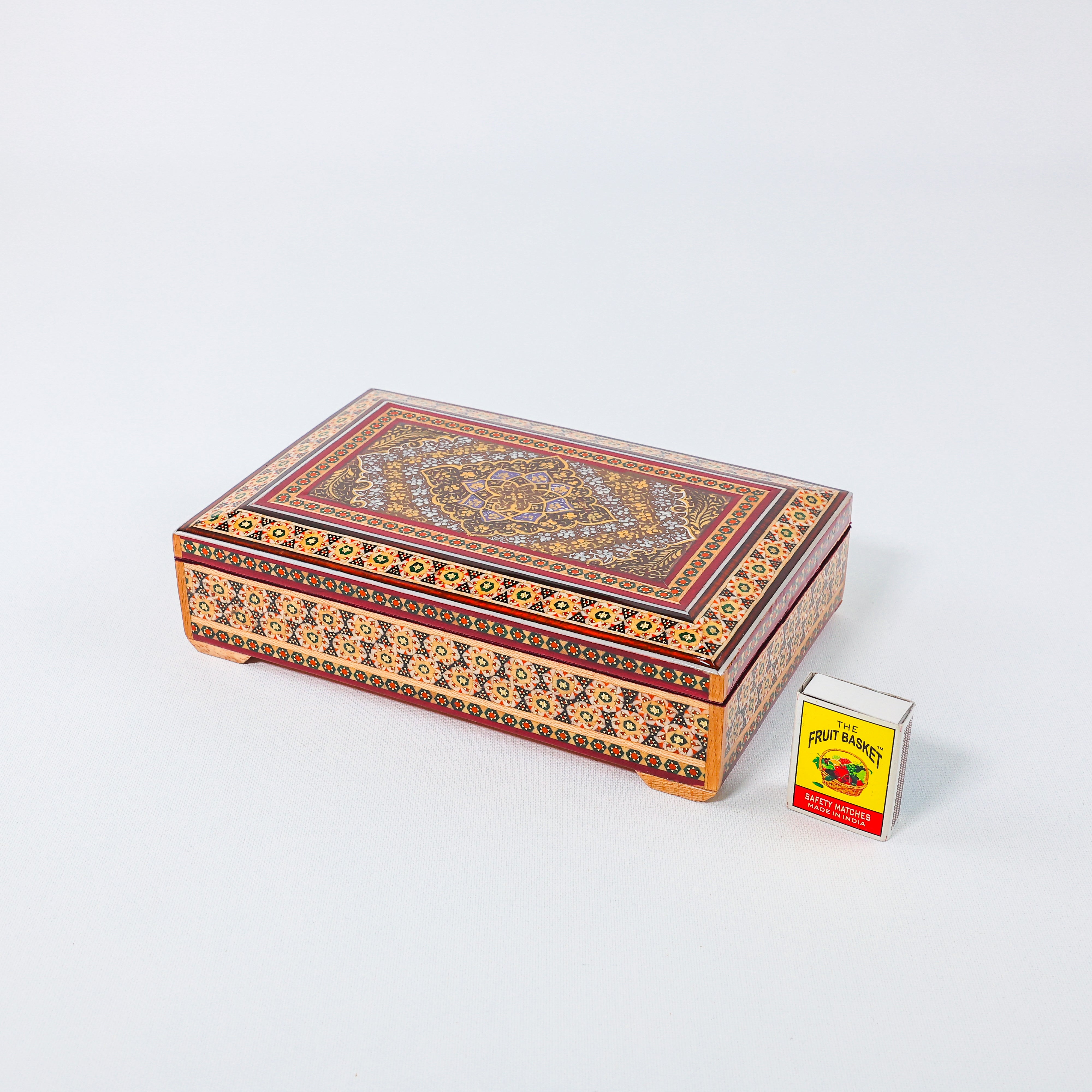 Khatam Box – Velvet Interior – Tazhib Painting – Size 14 × 22 cm