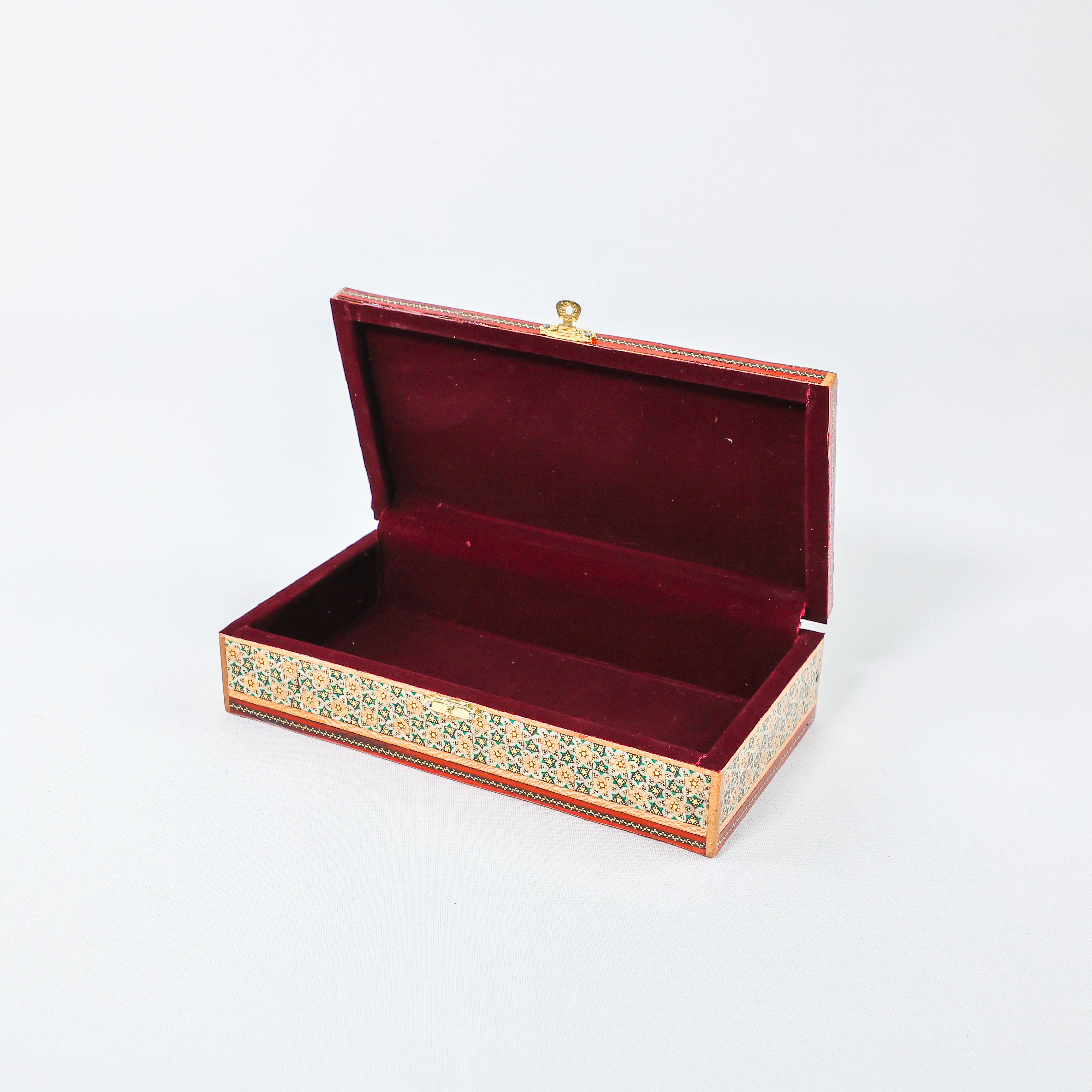 Glove Box – Full Khatam – Velvet Interior – Golden Lock – Size 10 × 20 cm