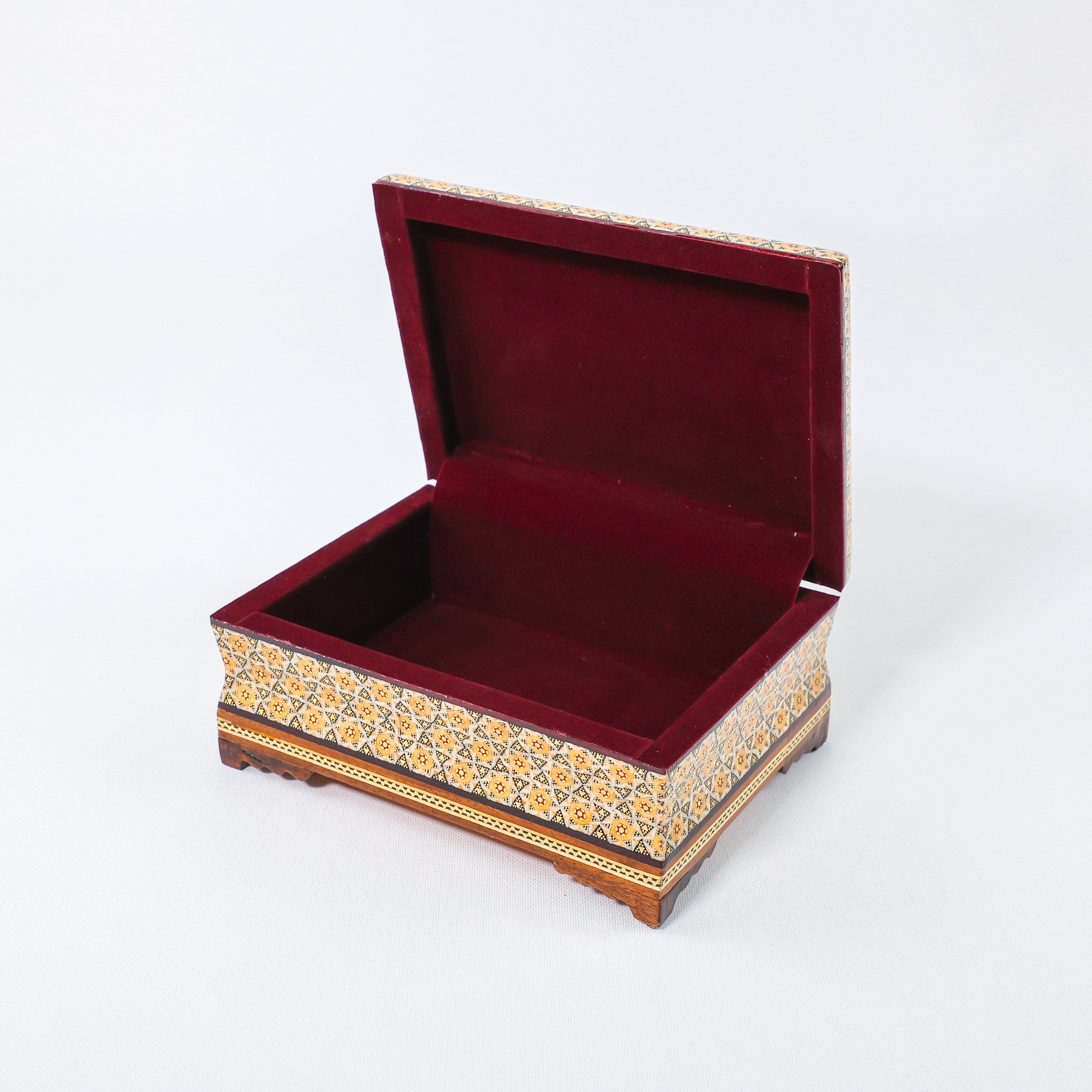 Jewelry Box – Full Khatam – Velvet Interior – Tazhib Painting – Size 13 × 18 cm