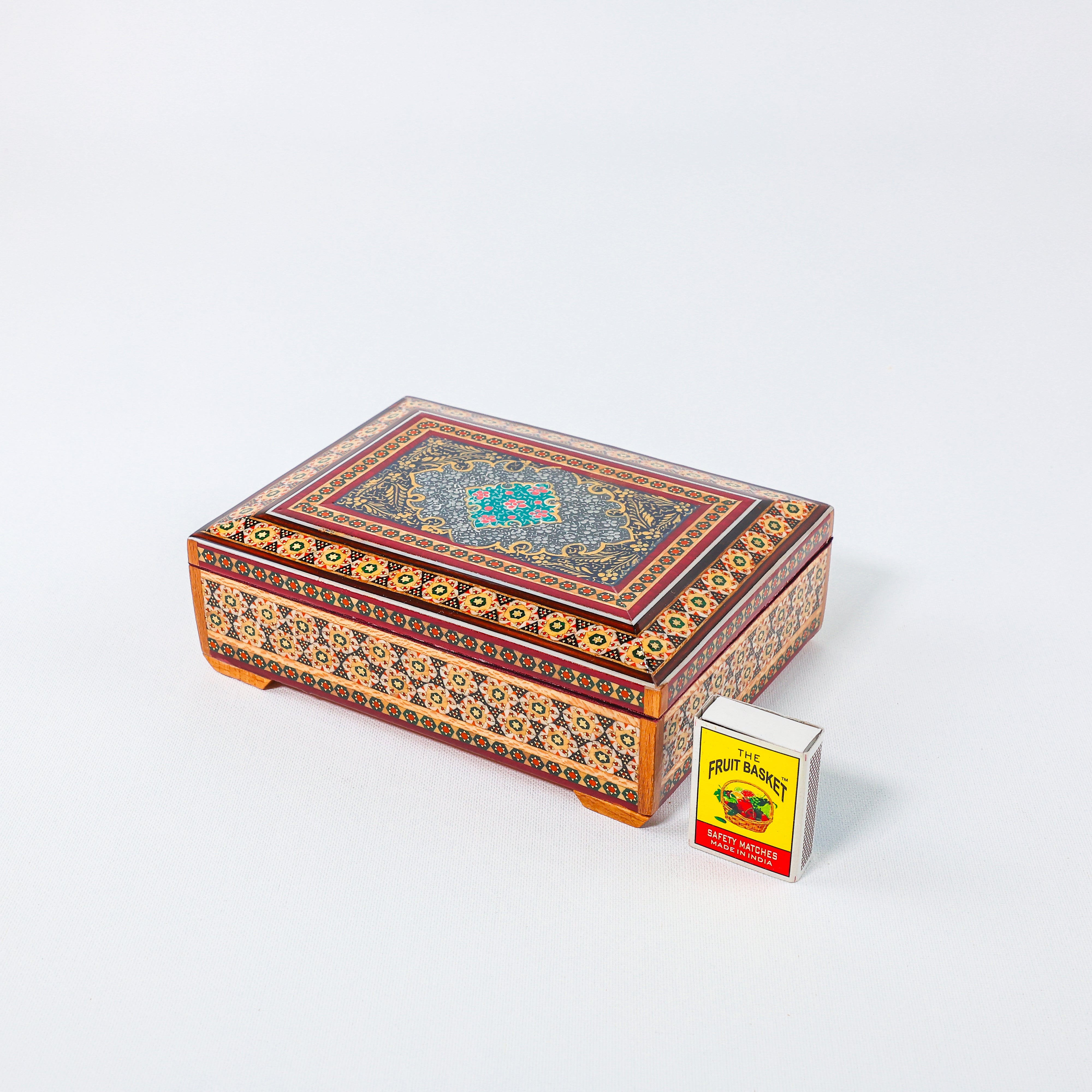 Khatam Box – Velvet Interior – Tazhib Painting – Size 18 × 13 cm