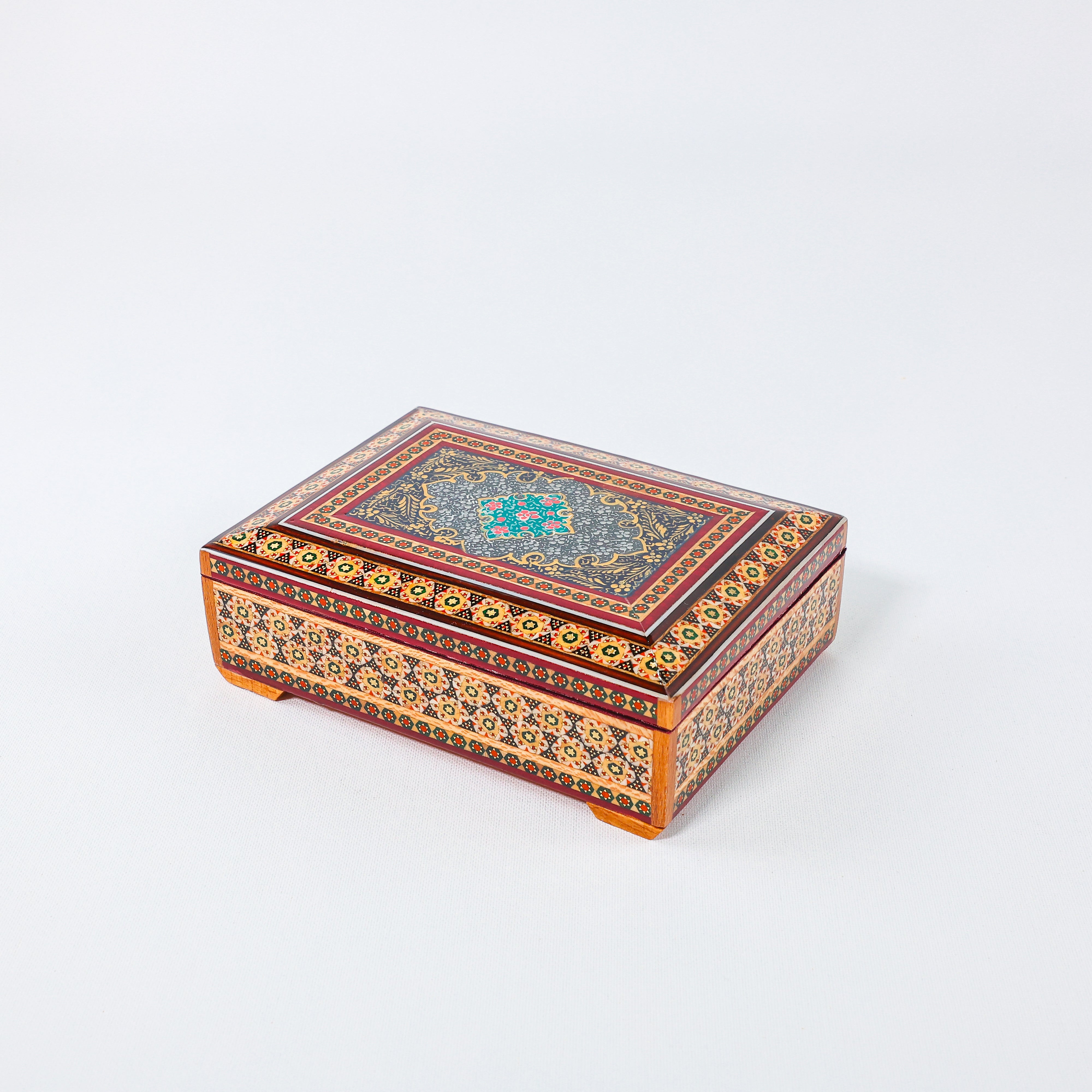Khatam Box – Velvet Interior – Tazhib Painting – Size 18 × 13 cm