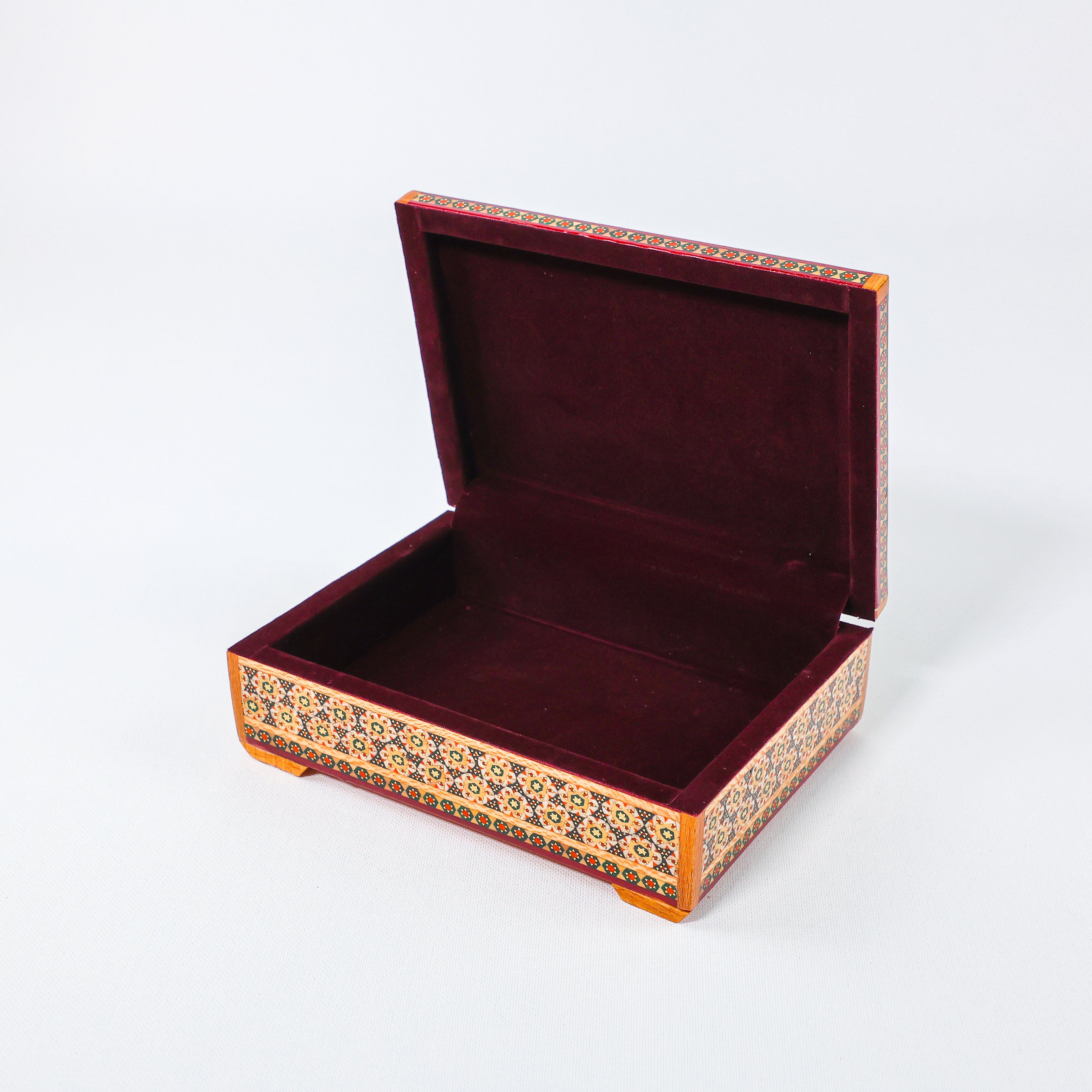 Khatam Box – Velvet Interior – Tazhib Painting – Size 18 × 13 cm
