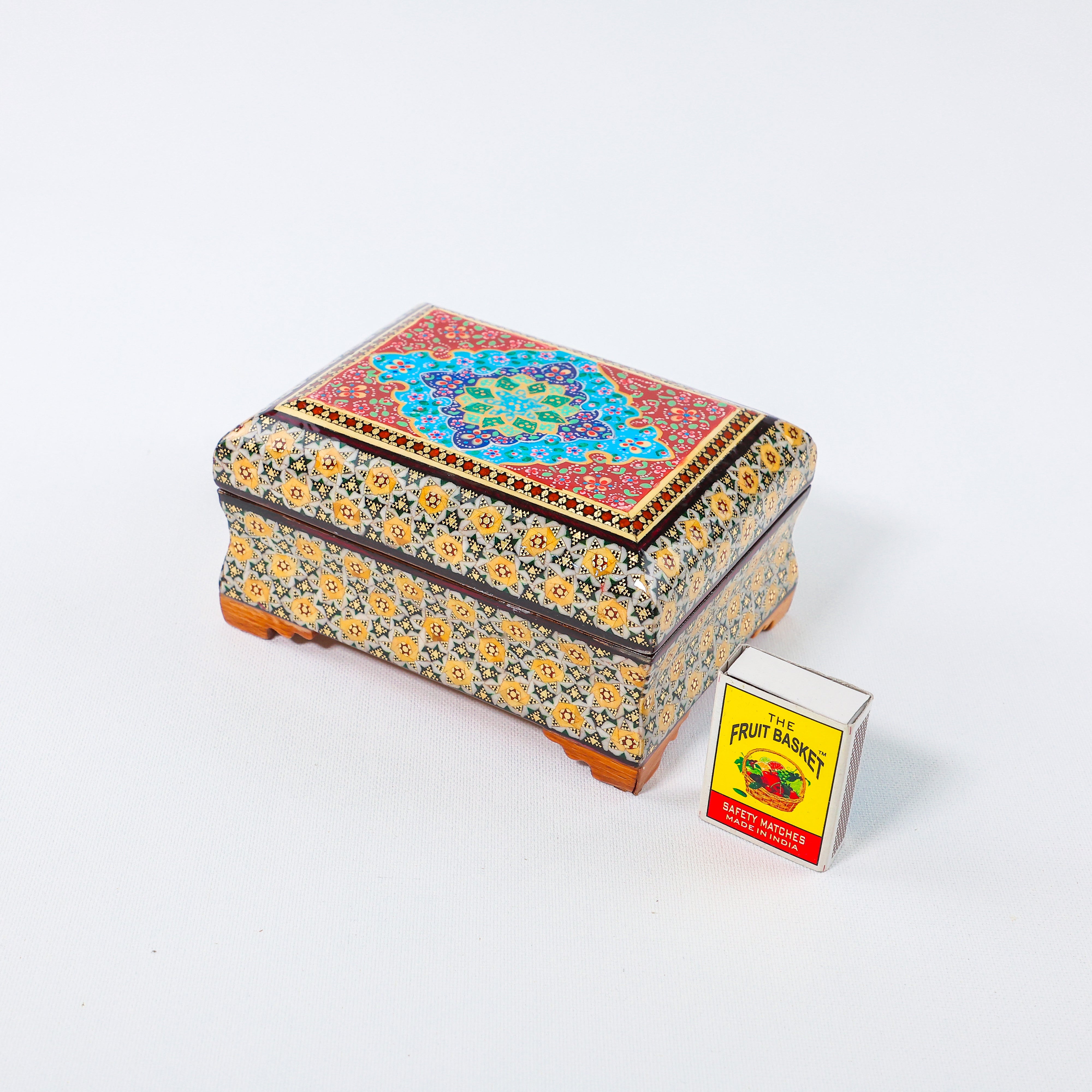 Full Khatam Bone Inlay Box – Tazhib Painting – Size 10 × 14 cm