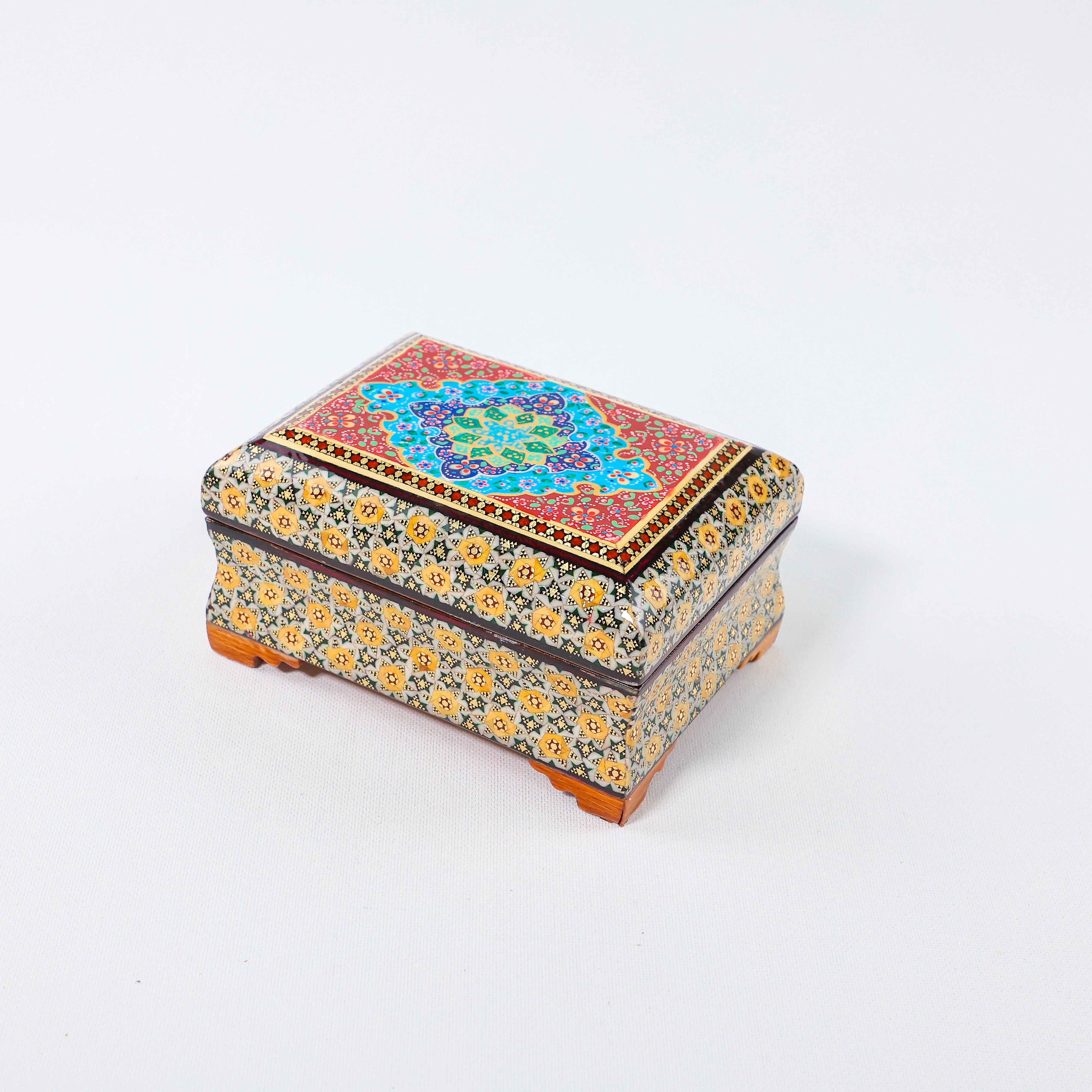 Full Khatam Bone Inlay Box – Tazhib Painting – Size 10 × 14 cm