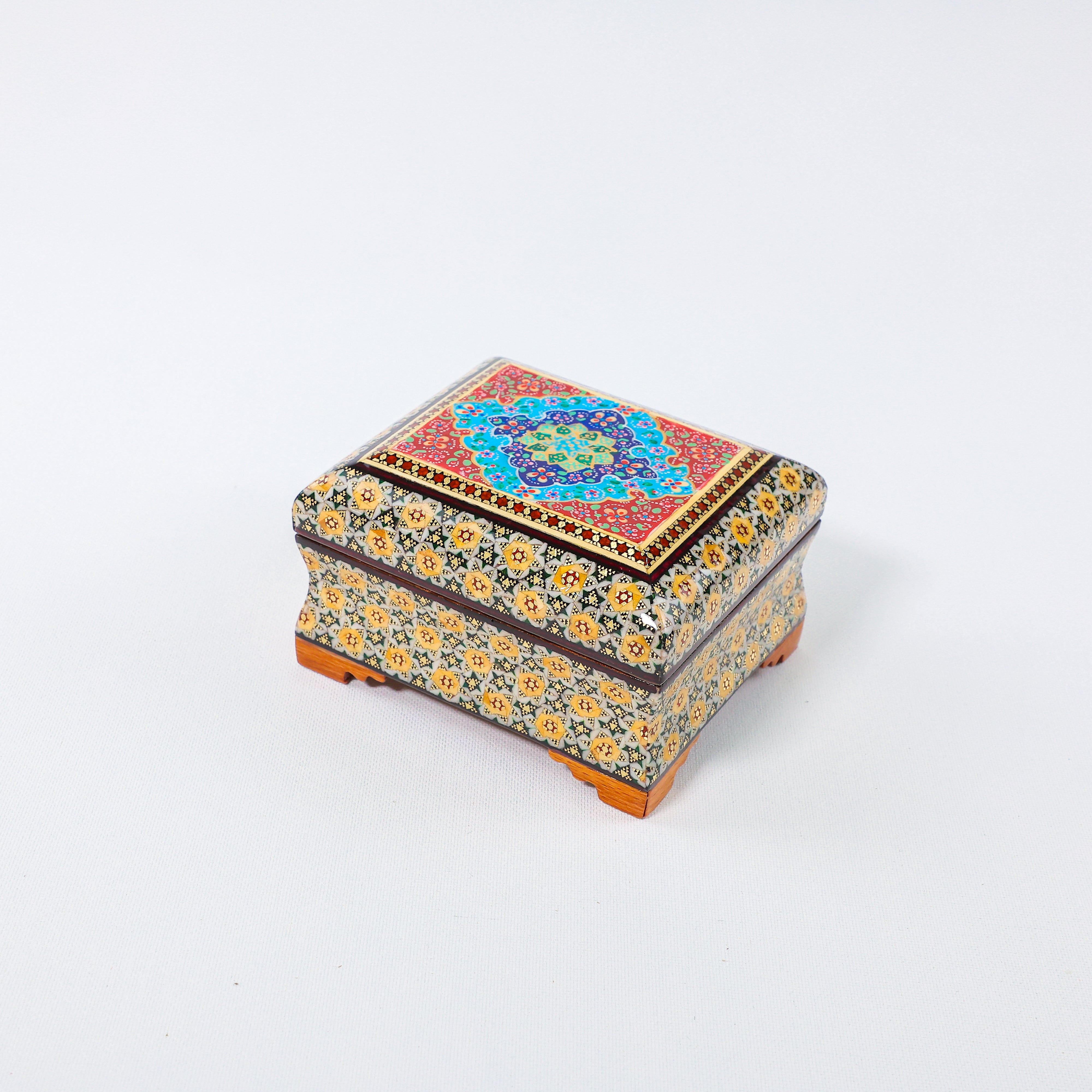 Full Khatam Bone Inlay Box – Tazhib Painting – Size 10 × 12 cm