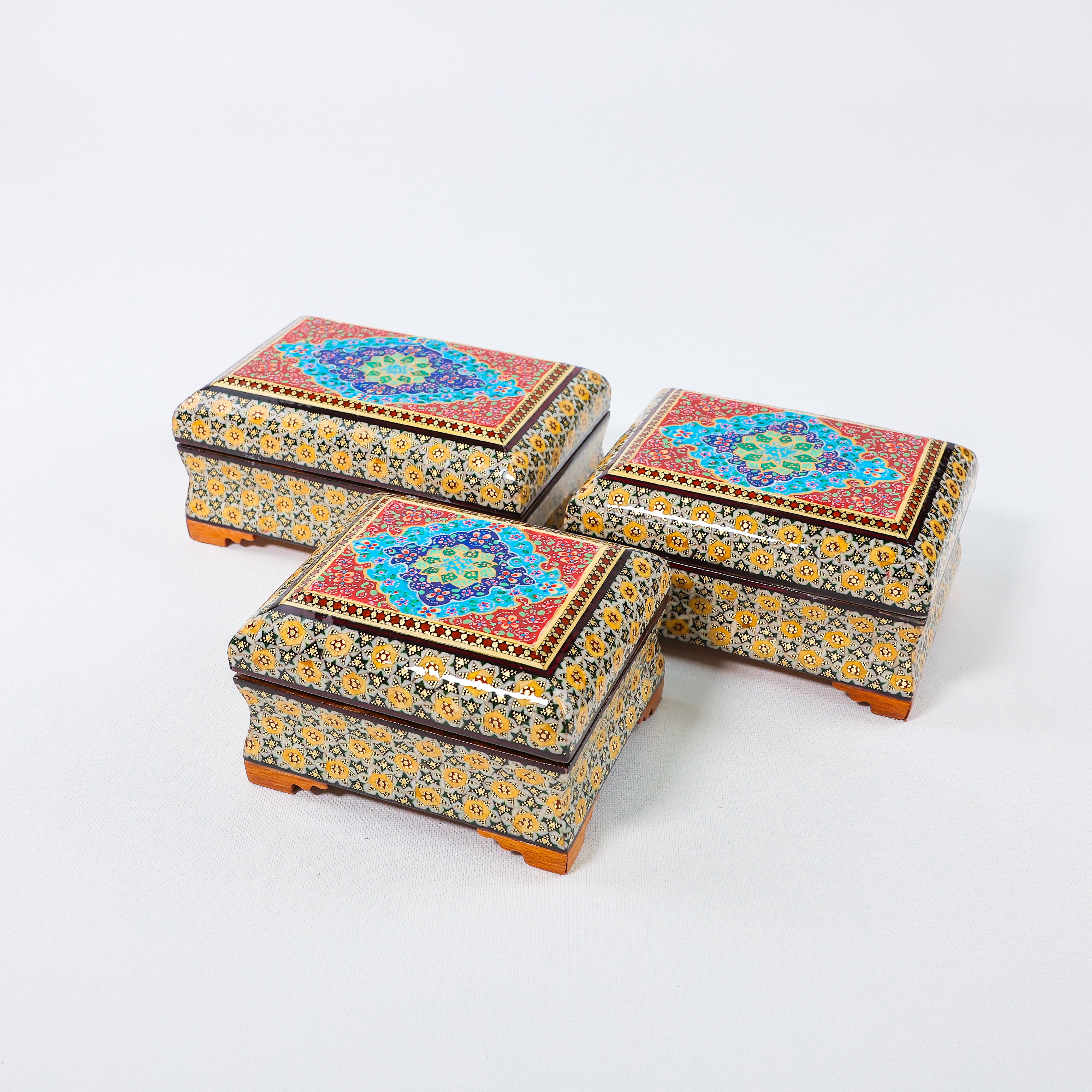 Full Khatam Bone Inlay Box – Tazhib Painting – Size 10 × 12 cm