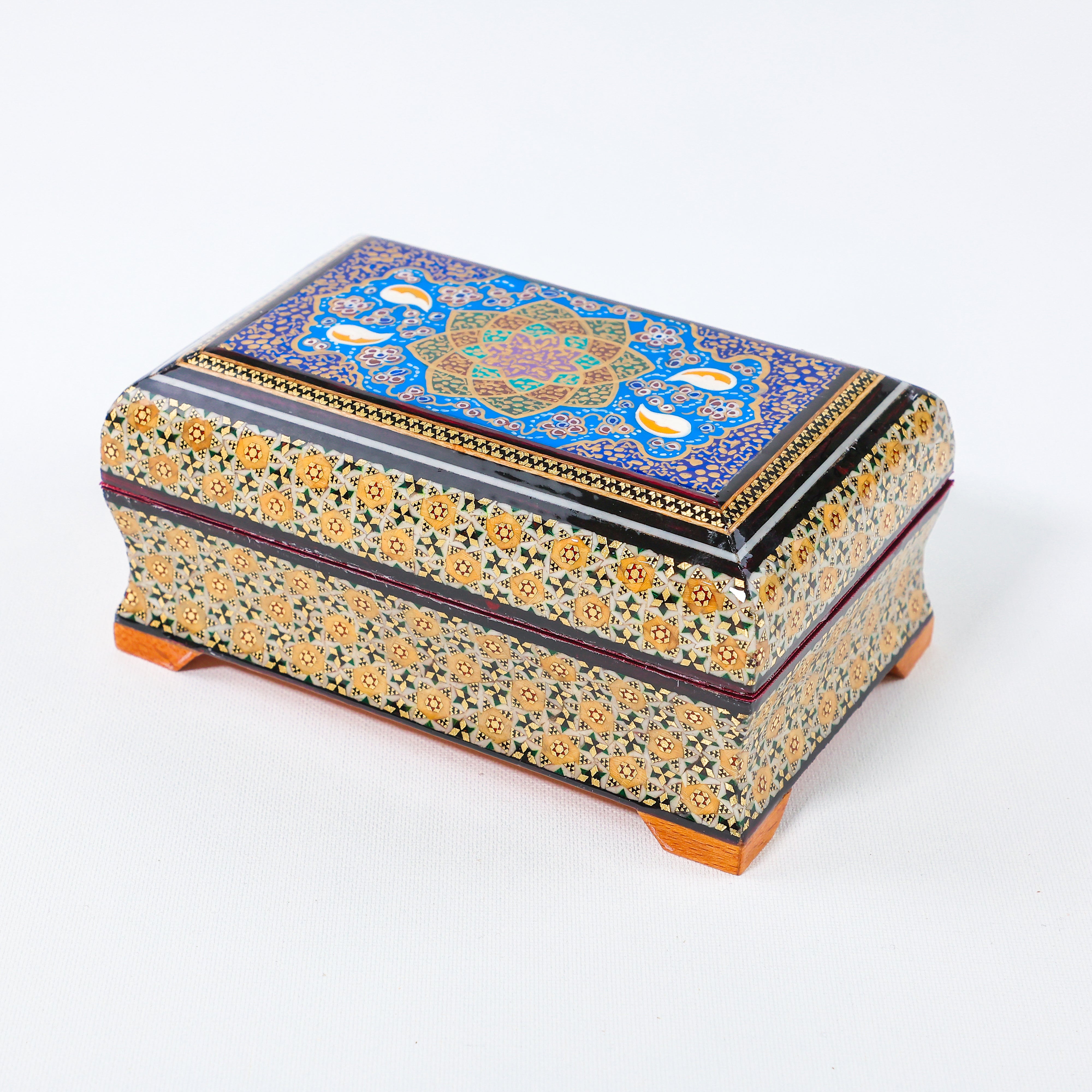 Jewelry Box – Full Khatam – Tazhib Painting – Velvet Interior – Size 10 × 16 cm