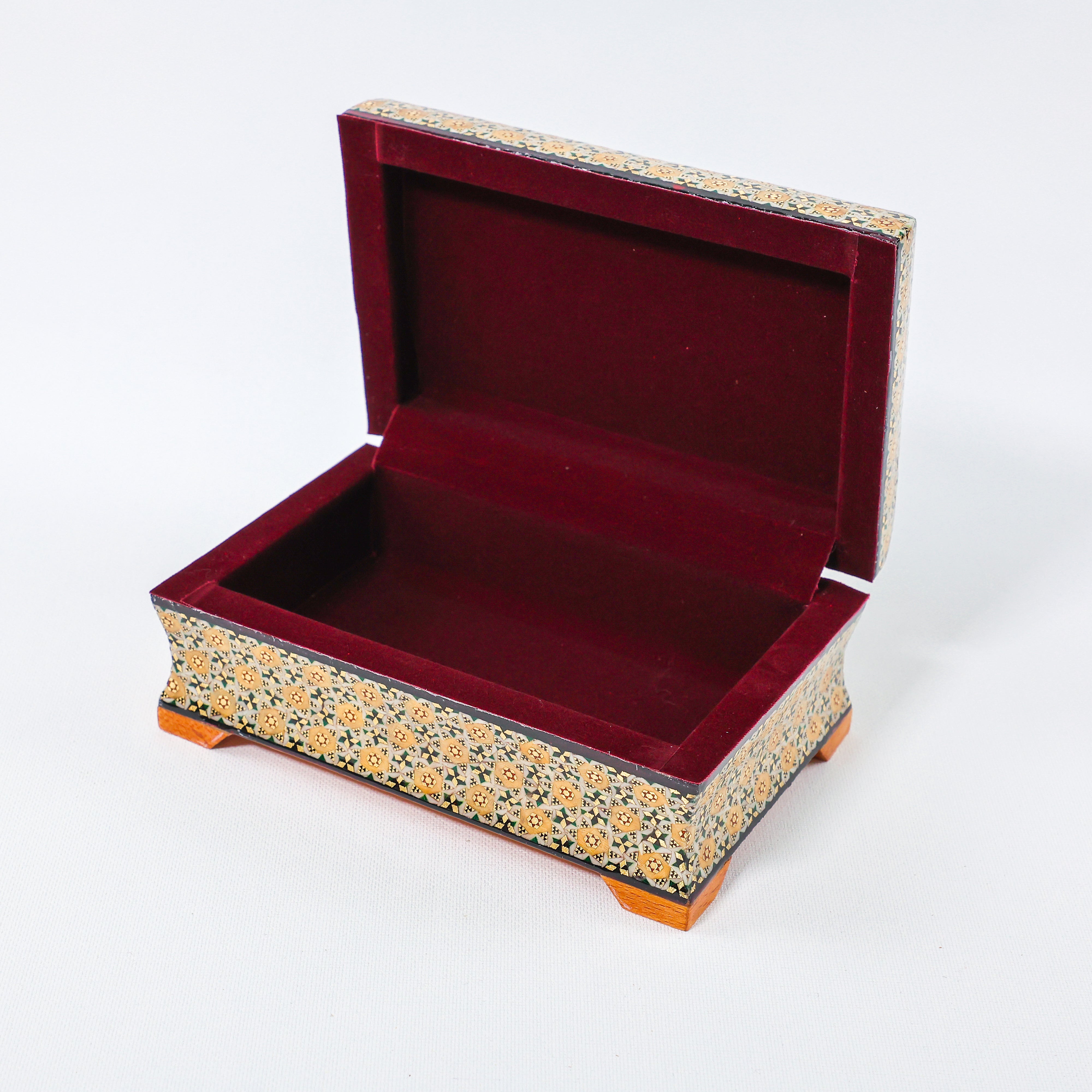 Jewelry Box – Full Khatam – Tazhib Painting – Velvet Interior – Size 10 × 16 cm