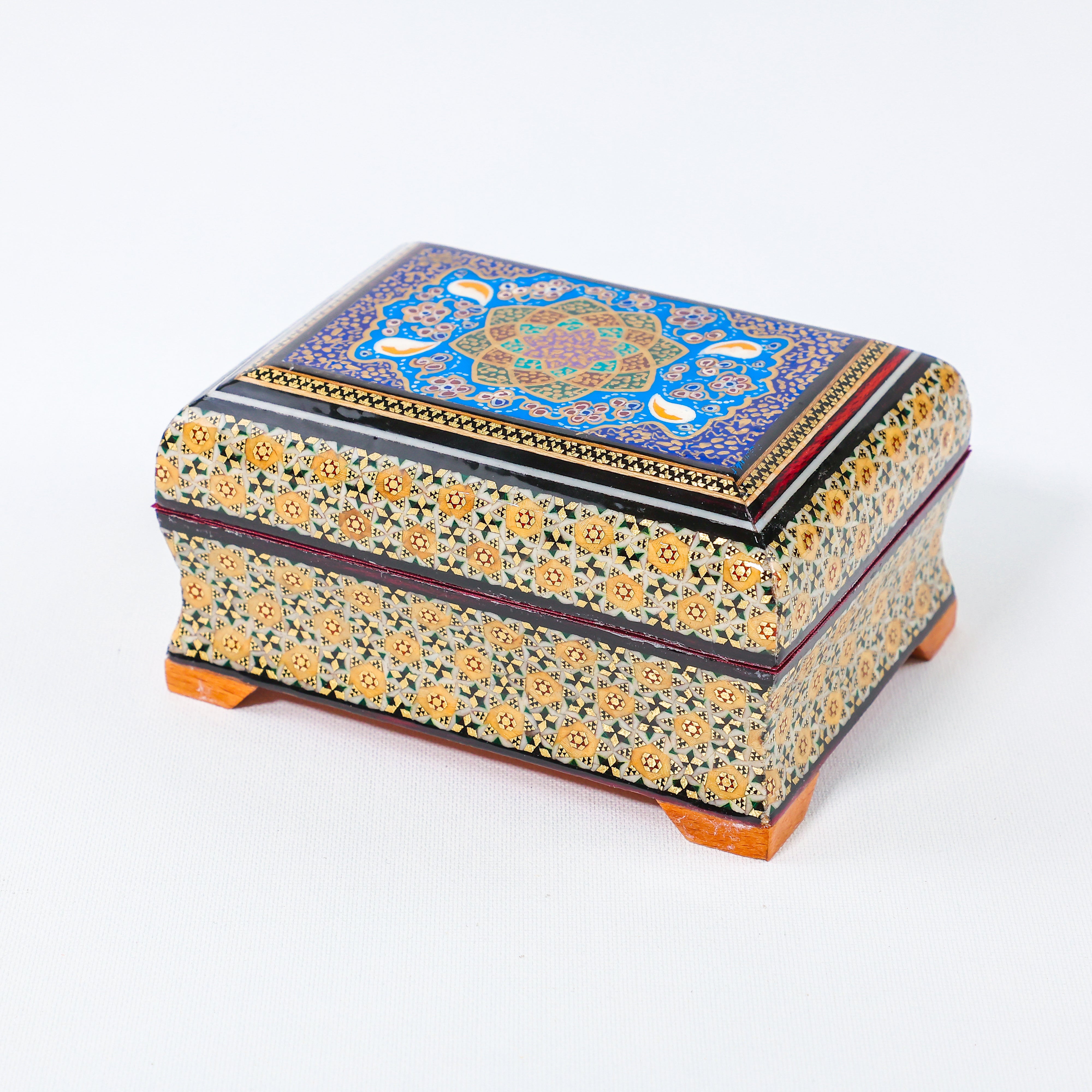 Jewelry Box – Full Khatam – Tazhib Painting – Velvet Interior – Size 10 × 14 cm