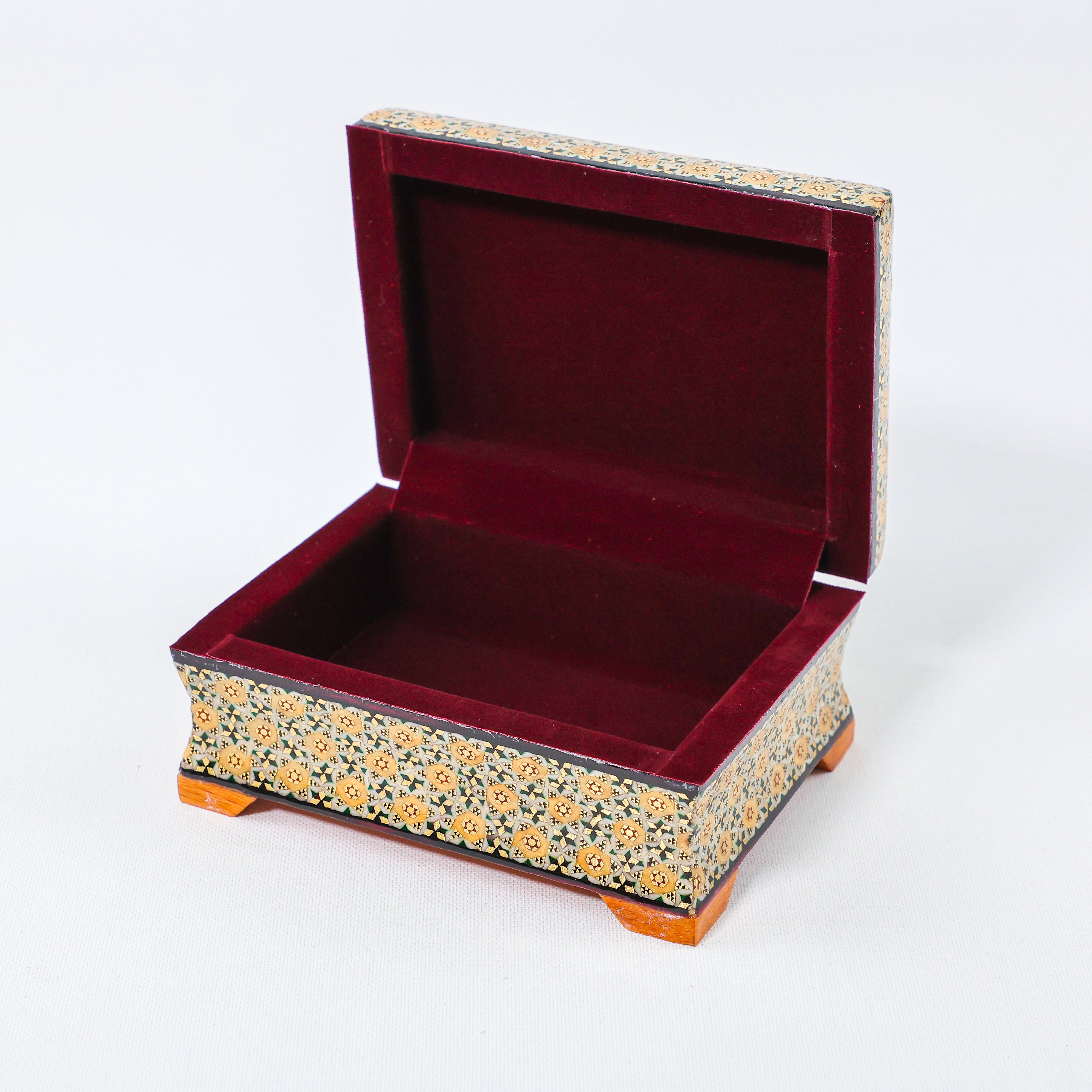 Jewelry Box – Full Khatam – Tazhib Painting – Velvet Interior – Size 10 × 14 cm