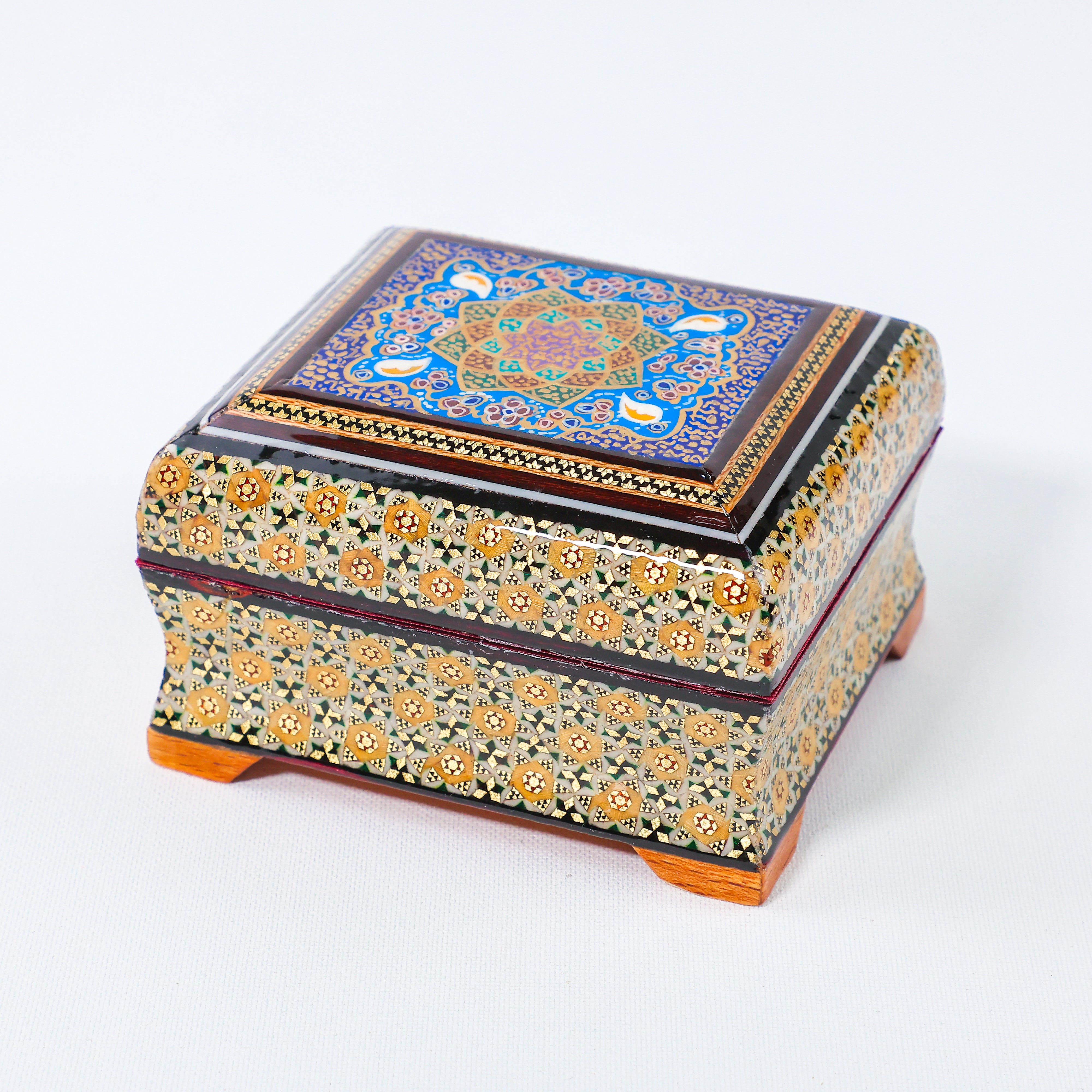Jewelry Box – Full Khatam – Tazhib Painting – Velvet Interior – Size 10 × 12 cm