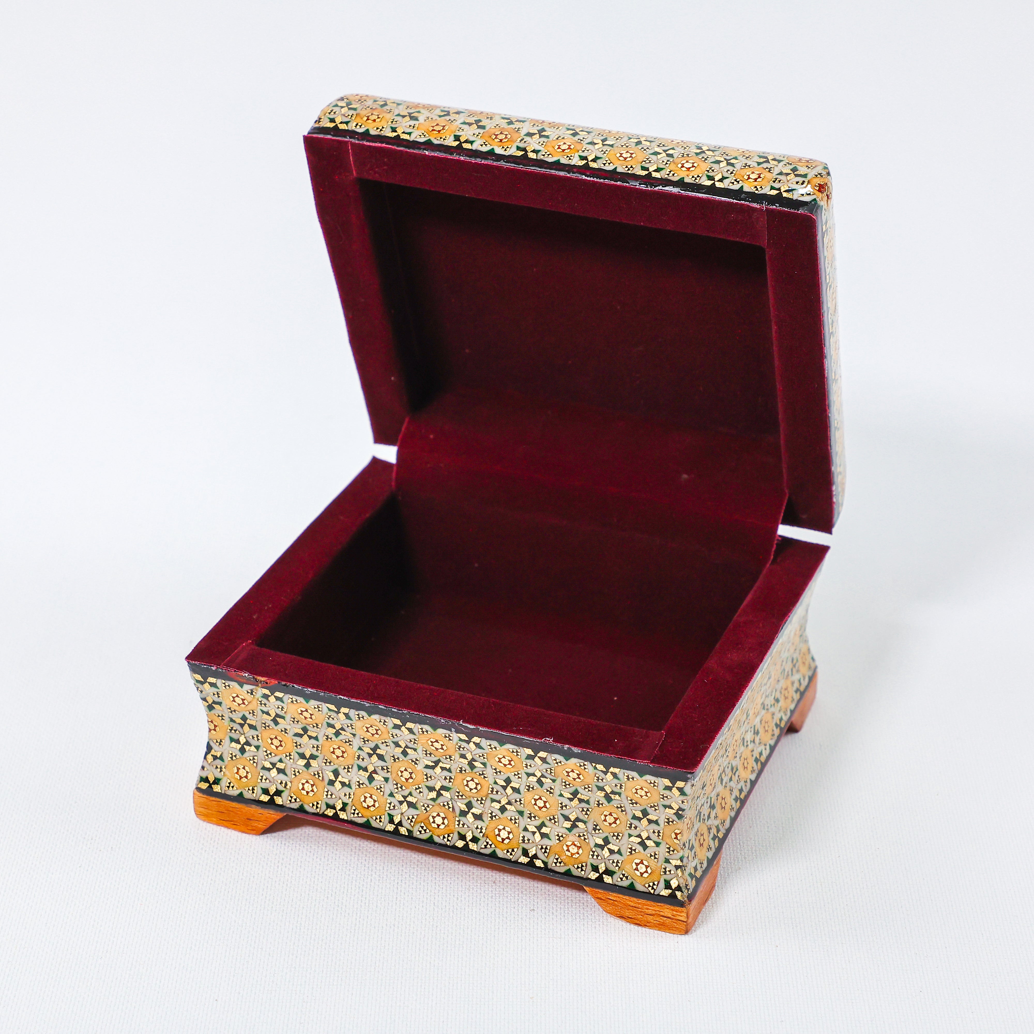 Jewelry Box – Full Khatam – Tazhib Painting – Velvet Interior – Size 10 × 12 cm