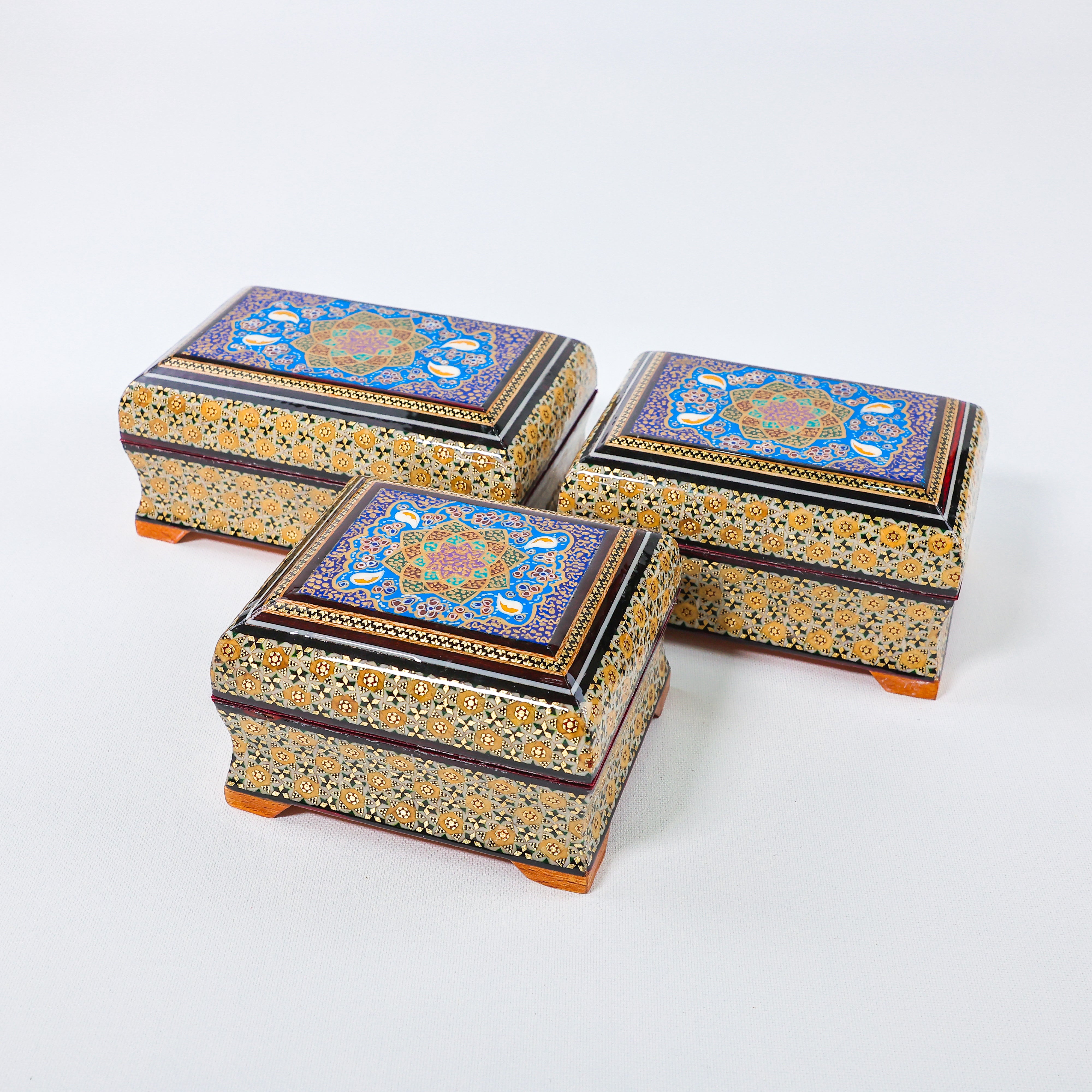 Jewelry Box – Full Khatam – Tazhib Painting – Velvet Interior – Size 10 × 12 cm