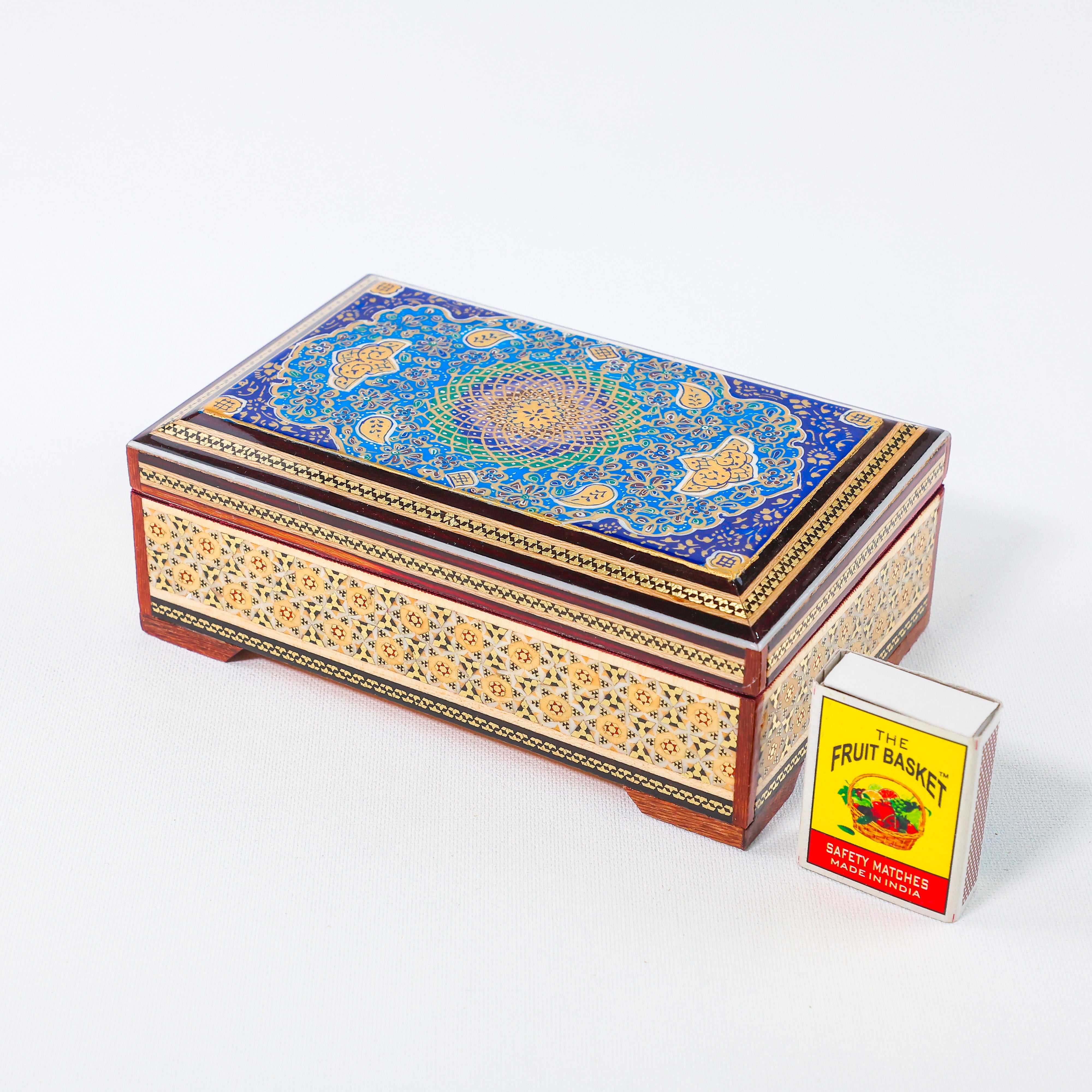 Jewelry Box – Khatam with Tazhib Painting – Velvet Interior – Size 10 × 16 cm