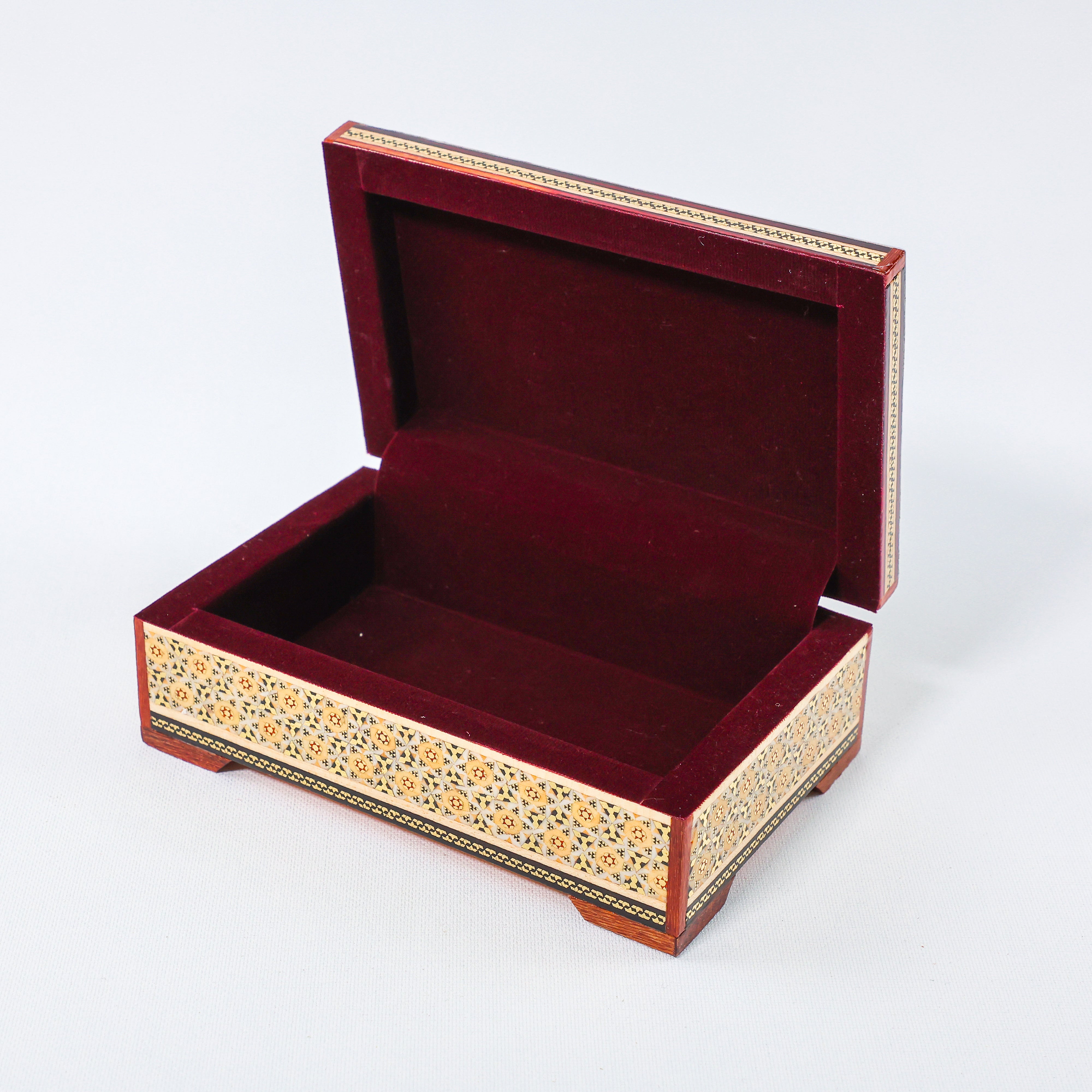 Jewelry Box – Khatam with Tazhib Painting – Velvet Interior – Size 10 × 16 cm