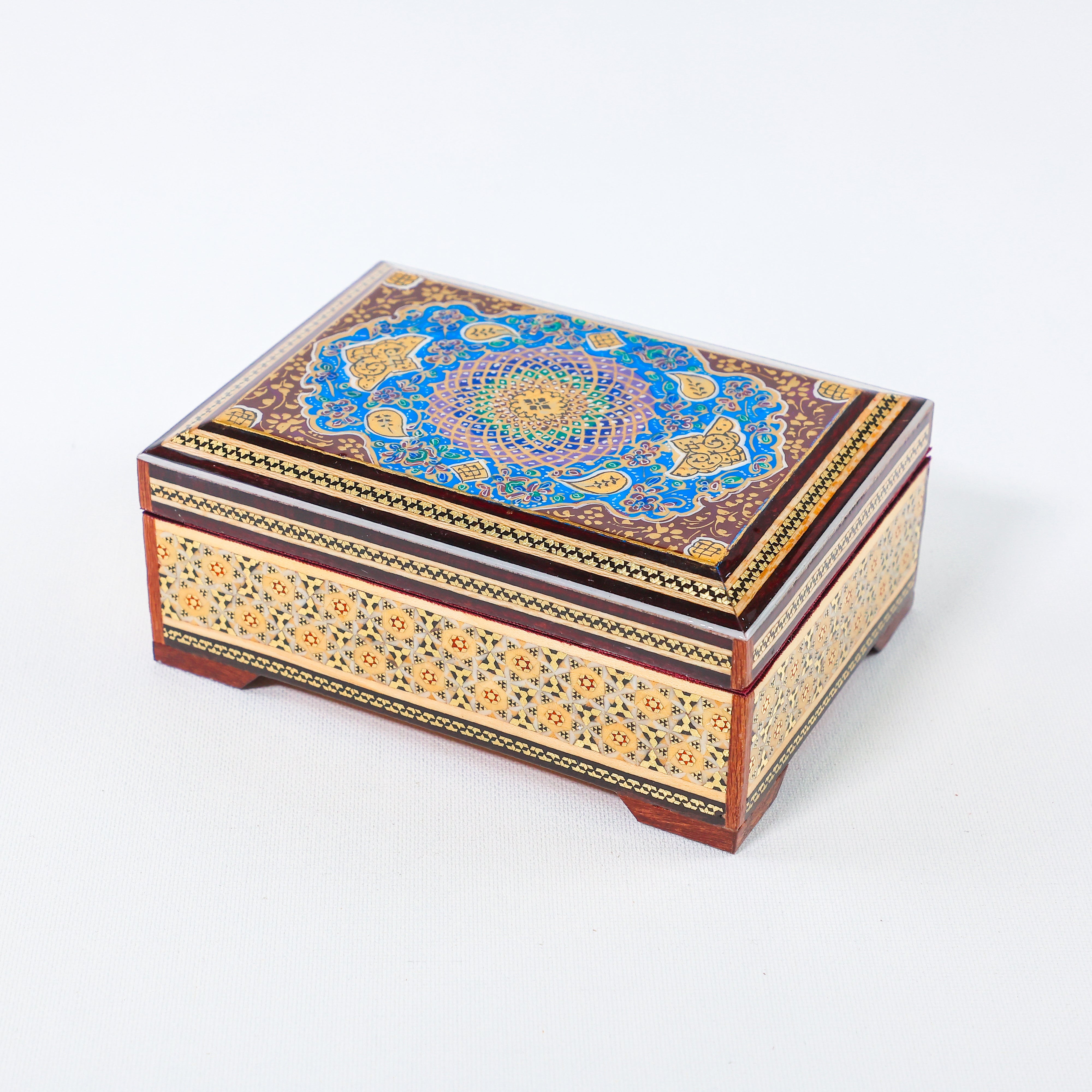 Jewelry Box – Khatam with Tazhib Painting – Velvet Interior – Size 10 × 14 cm